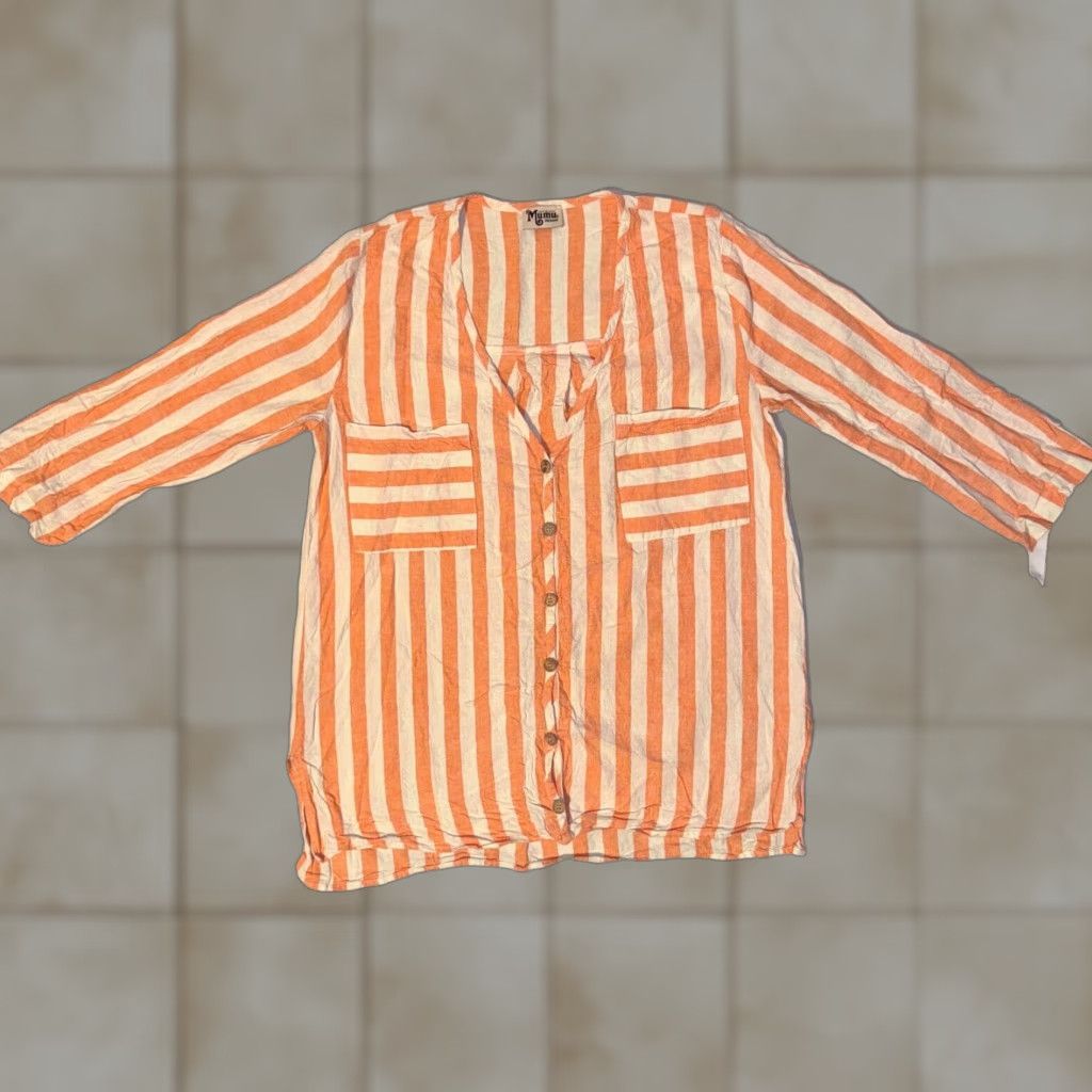 Show Me Your MuMu Show Me Your MuMu Tunic Orange Striped Linen Button Up Blouse - M Pocket Womens Shirt Casual Travel Size M / US 6-8 / IT 42-44 - 1 Thumbnail