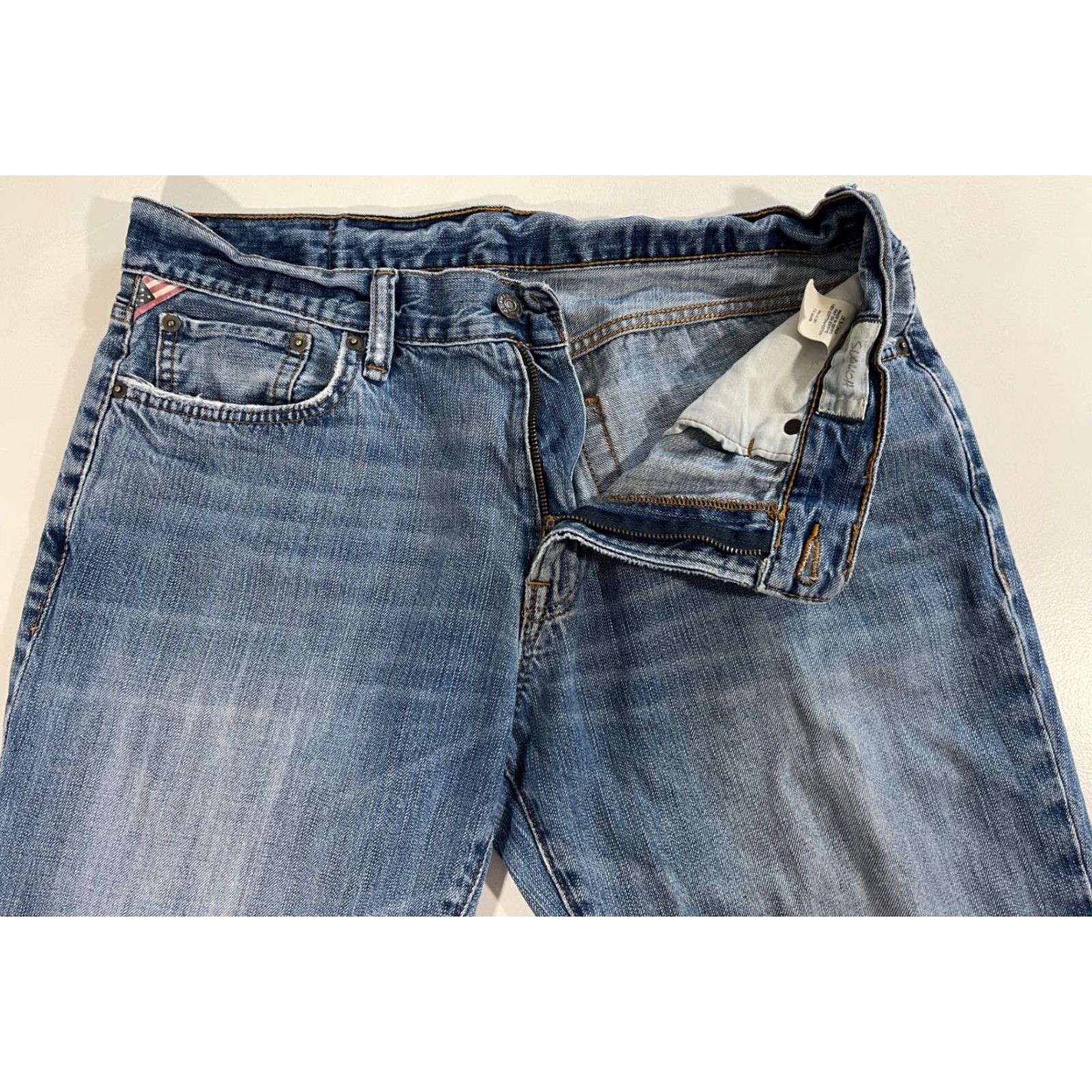 Vintage Denim & Supply Ralph Lauren Jeans Shirt Mens Vintage Slouch Regular 33x30 Blue Distressed Pockets 90s USA Size US 33 - 4 Thumbnail