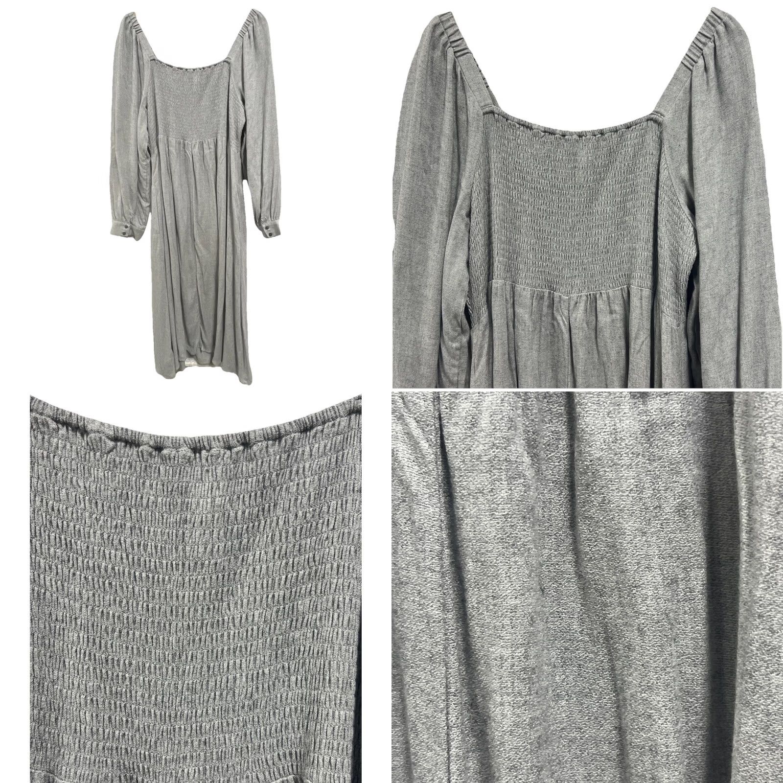 Madewell Madewell Women’s XXL Gray Smocked Midi Dress Puff Sleeve Prairie Cottagecore Size XXL / US 16-18 / IT 52-54 - 9 Thumbnail