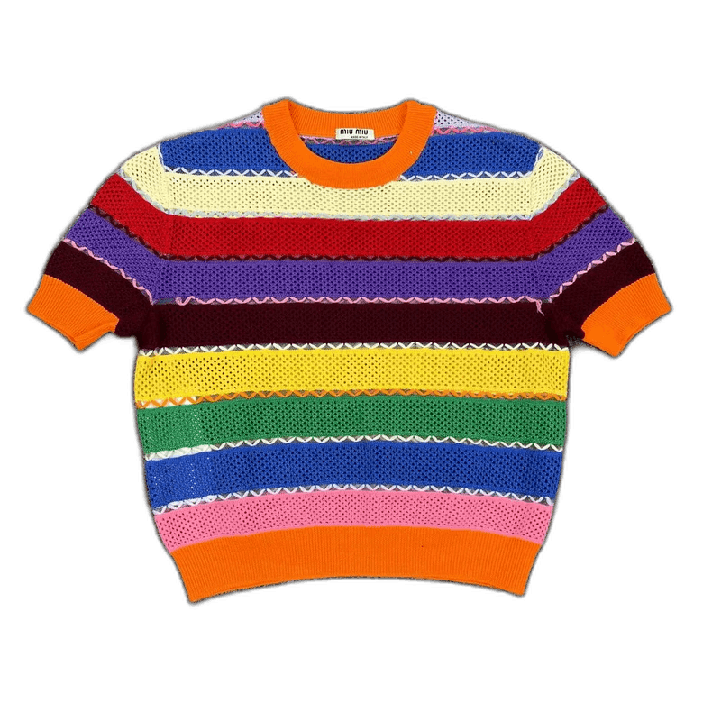 Miu Miu Miumiu Rainbow Knit Short Sleeve Sweater Size S / US 4 / IT 40 - 1 Thumbnail