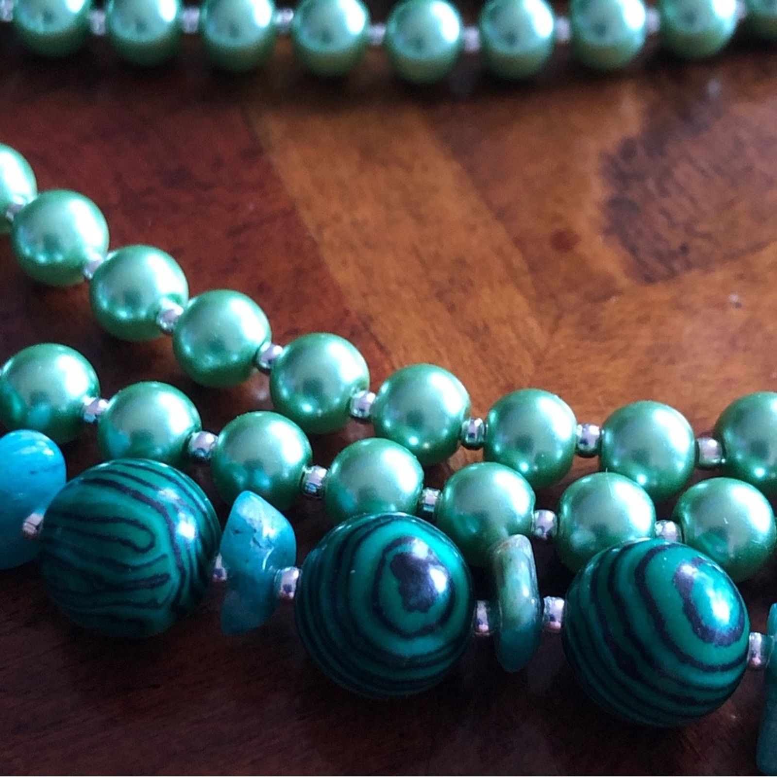 Handmade Handcrafted malachite Czech glass genuine emerald necklace Size ONE SIZE - 11 Thumbnail