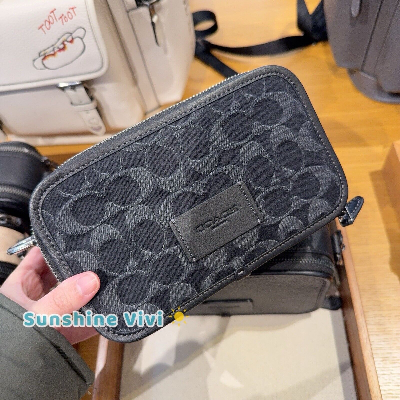 Coach NWT COACH Wyatt Crossbody Bag Signature Denim Black CAJ35 Size ONE SIZE - 1 Thumbnail