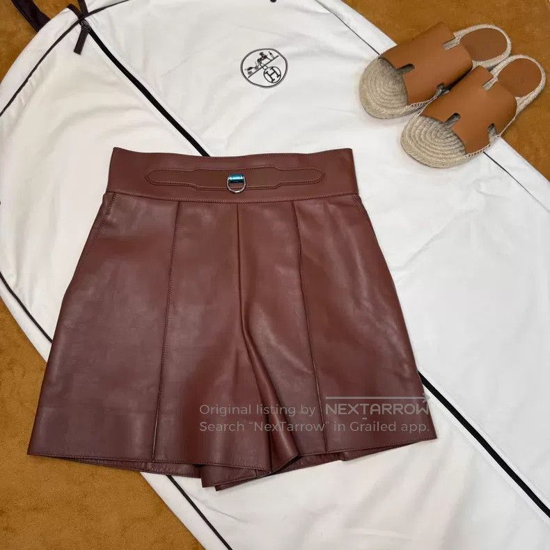 Hermes Hermes Red Brown Circular Sheepskin Short Skirt Size 42" / US 20 - 1 Thumbnail