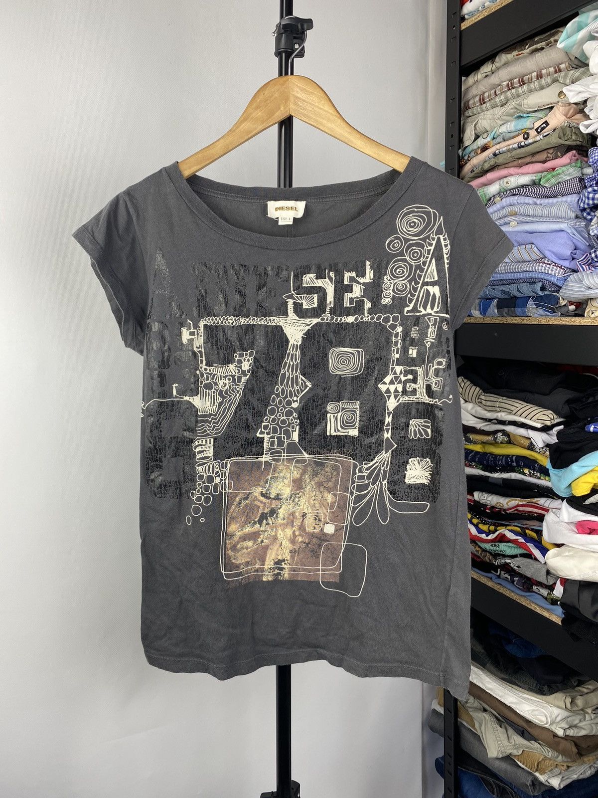 Diesel × Japanese Brand 🔥90s Diesel Punk Opium Avant Garde Gray Top Shirt L Gothic Size L / US 10 / IT 46 - 1 Thumbnail
