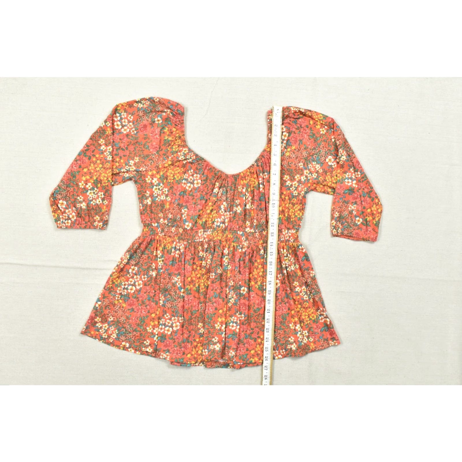 Torrid Torrid Orange Floral Smocked Waist Peplum Top 3/4 Puff Sleeve Scoop Neck Size 0 Blouse Women Size XS / US 0-2 / IT 36-38 - 3 Thumbnail