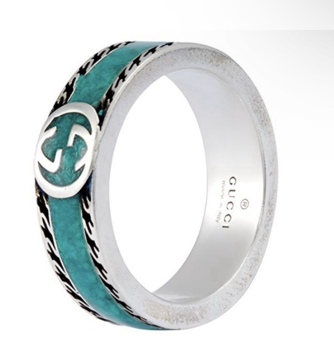 Gucci Gucci GG Sterling Silver Enamel Ring AG 925 Turquoise 645573 Size ONE SIZE - 1 Thumbnail