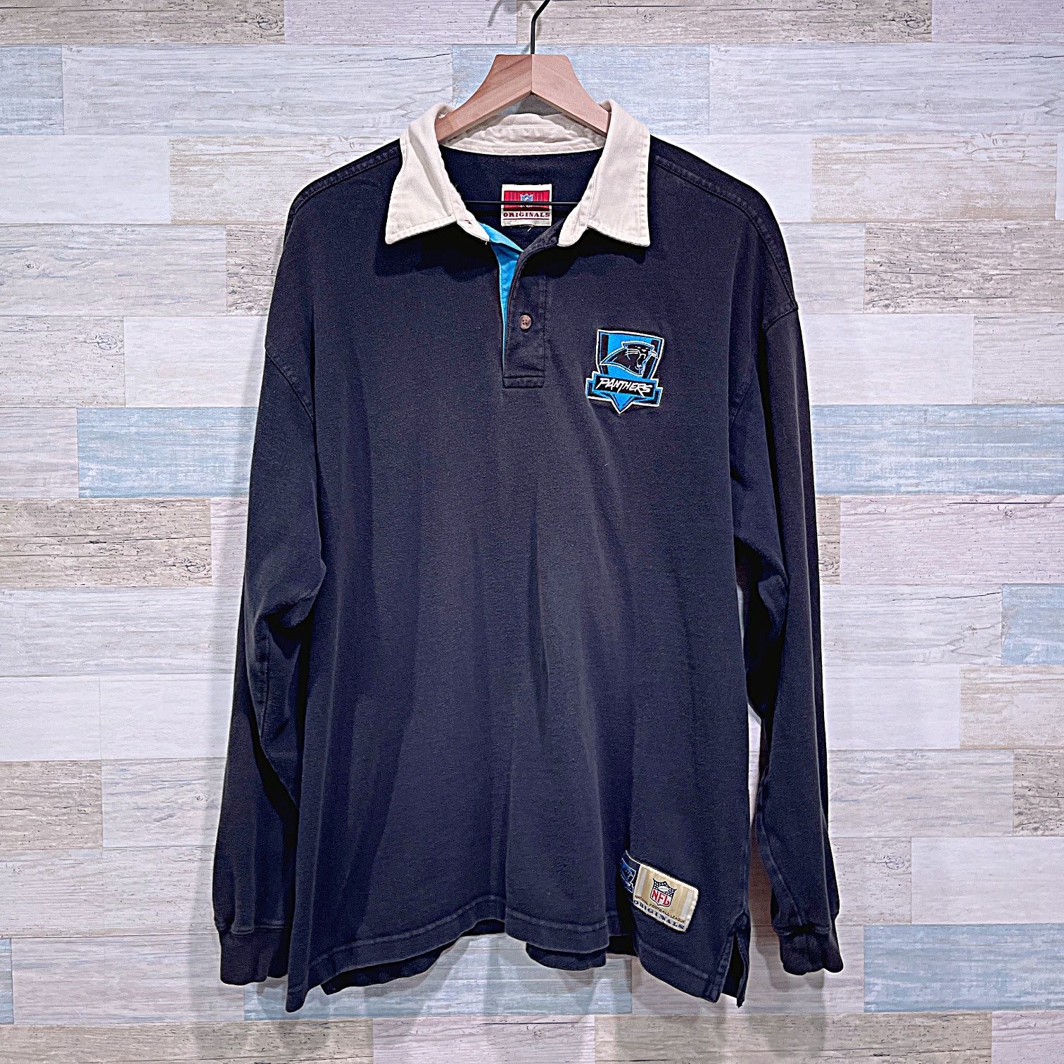 NFL × Vintage CAROLINA PANTHERS Vintage Polo Black Stripe NFL Mens Large Size US L / EU 52-54 / 3 - 1 Thumbnail