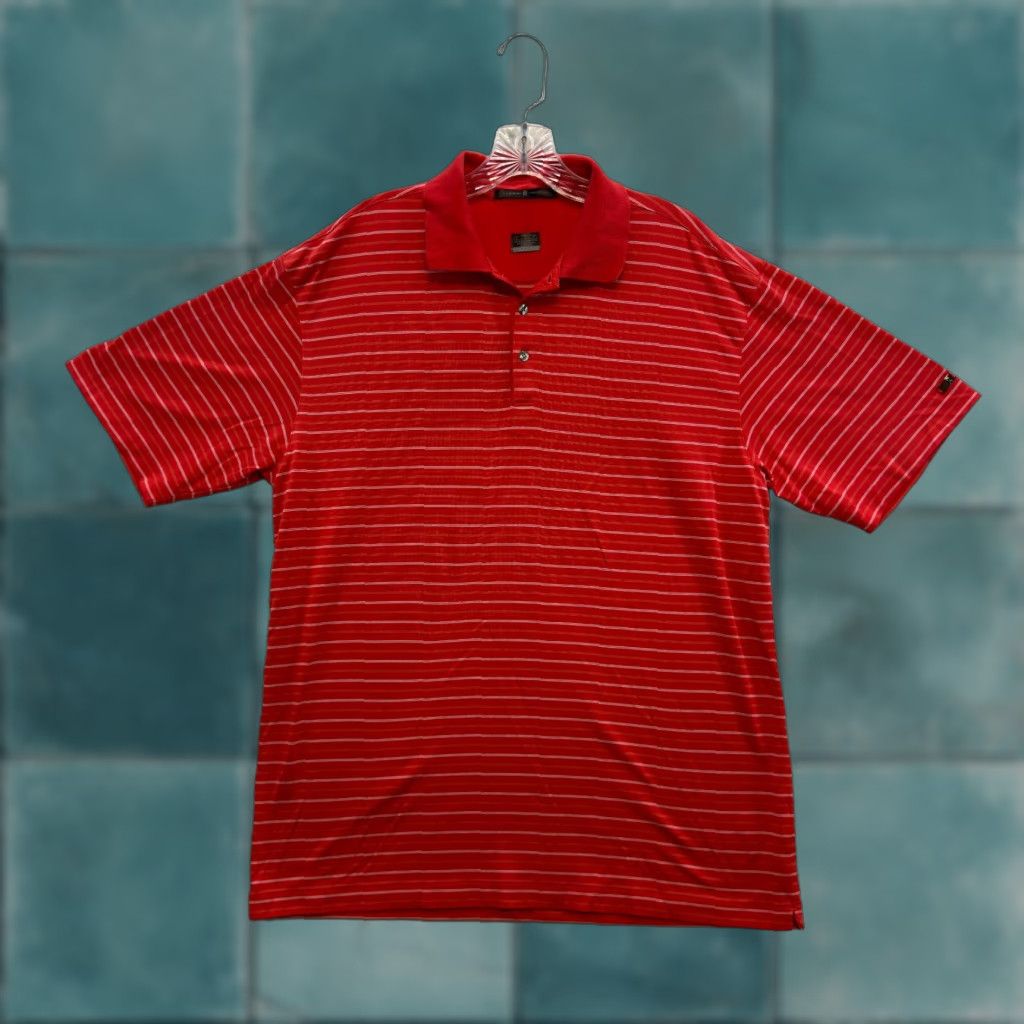 Vintage Tiger Woods Golf Polo Shirt Striped Red Dri-Fit Short Sleeve Large Mens Polo Size US L / EU 52-54 / 3 - 1 Thumbnail