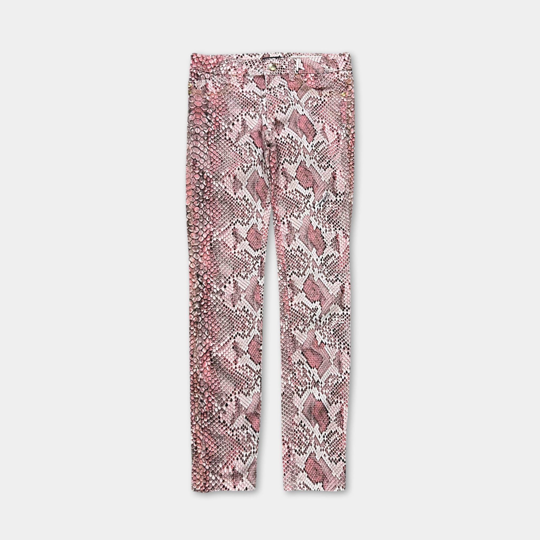 Roberto Cavalli Just Cavalli Pink Snake Print Skinny Denim Pants Size 27" / US 4 / IT 40 - 1 Thumbnail