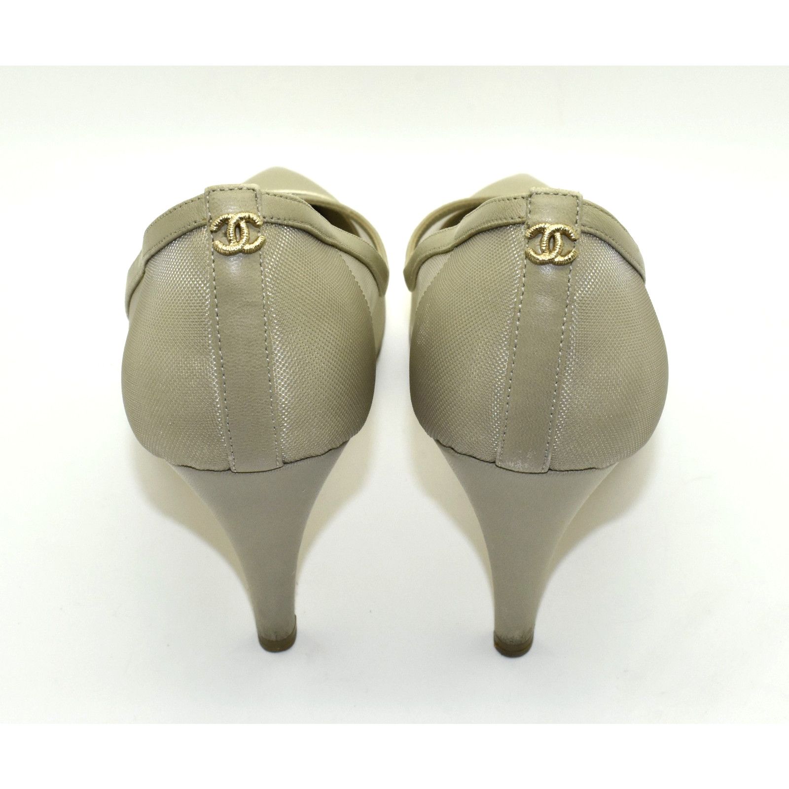 Chanel CHANEL Mesh & Leather Gold Cap Toe Back CC Logo Pump Sz 37C Size US 6.5 / IT 36.5 - 7 Thumbnail