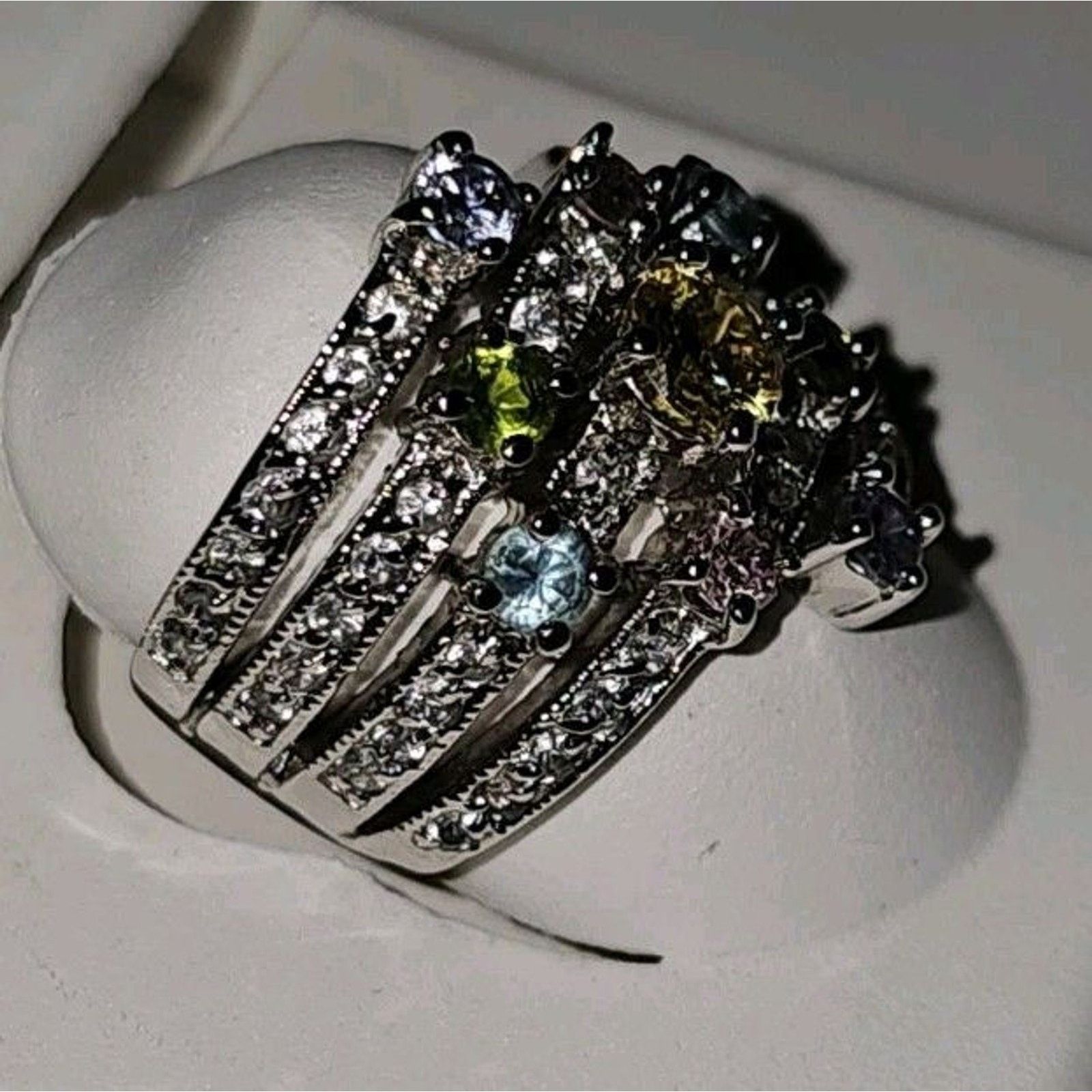 Other Rainbow Multi Stone Cocktail Ring Sterling Silver Size 6 Size ONE SIZE - 6 Thumbnail