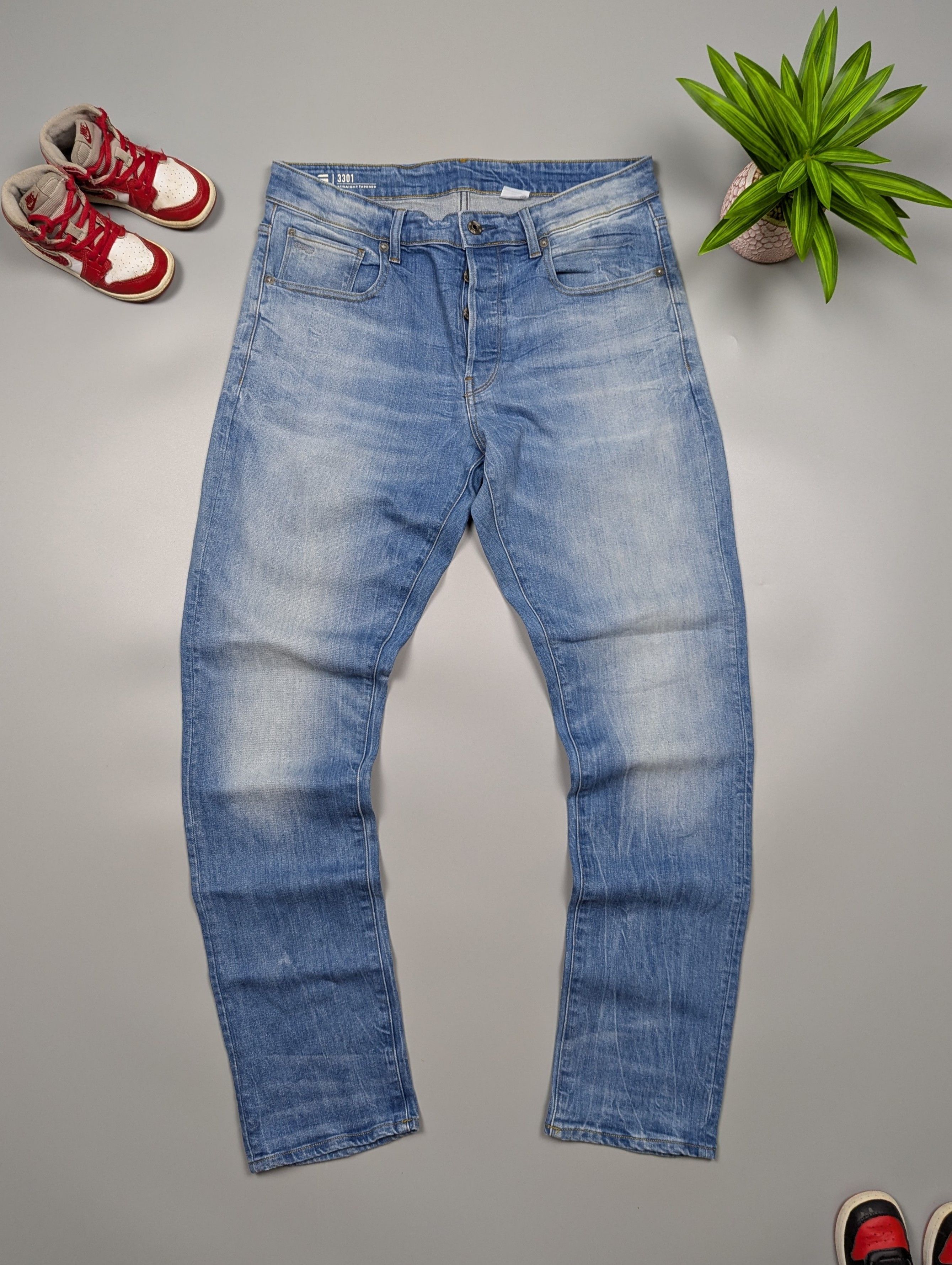G-Star G - Star RAW Distressed Light Blue Straight Tapered Jeans Size US 33 - 1 Thumbnail