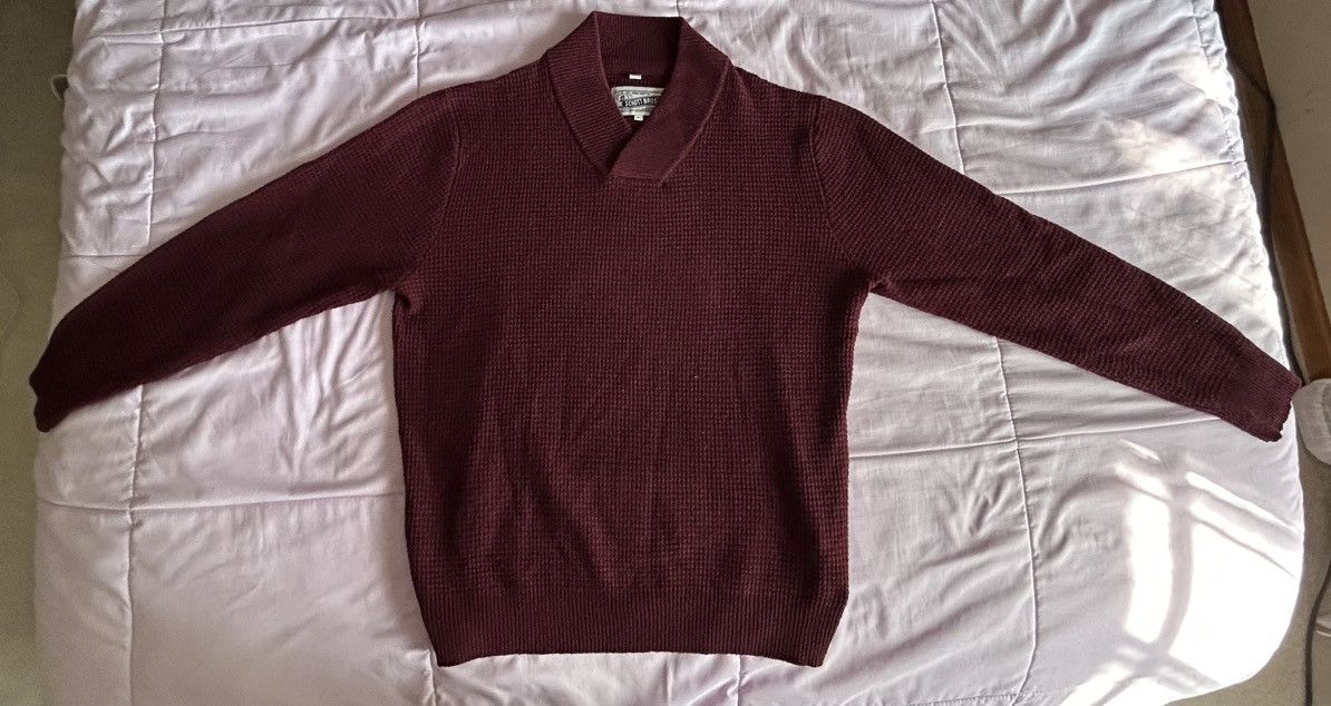 Schott Schott Bros Ribbed Wool Sweater Size L Wine V-Neck Size US L / EU 52-54 / 3 - 1 Thumbnail