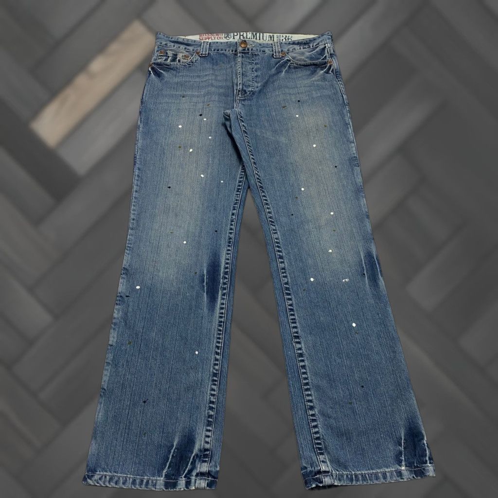 Mossimo Mossimo Supply Co Dylan Jeans Mens Slim Blue Denim 36×32 Bootcut 5-Pocket Distressed Grunge Art Casual Menswear Size US 36 / EU 52 - 1 Thumbnail