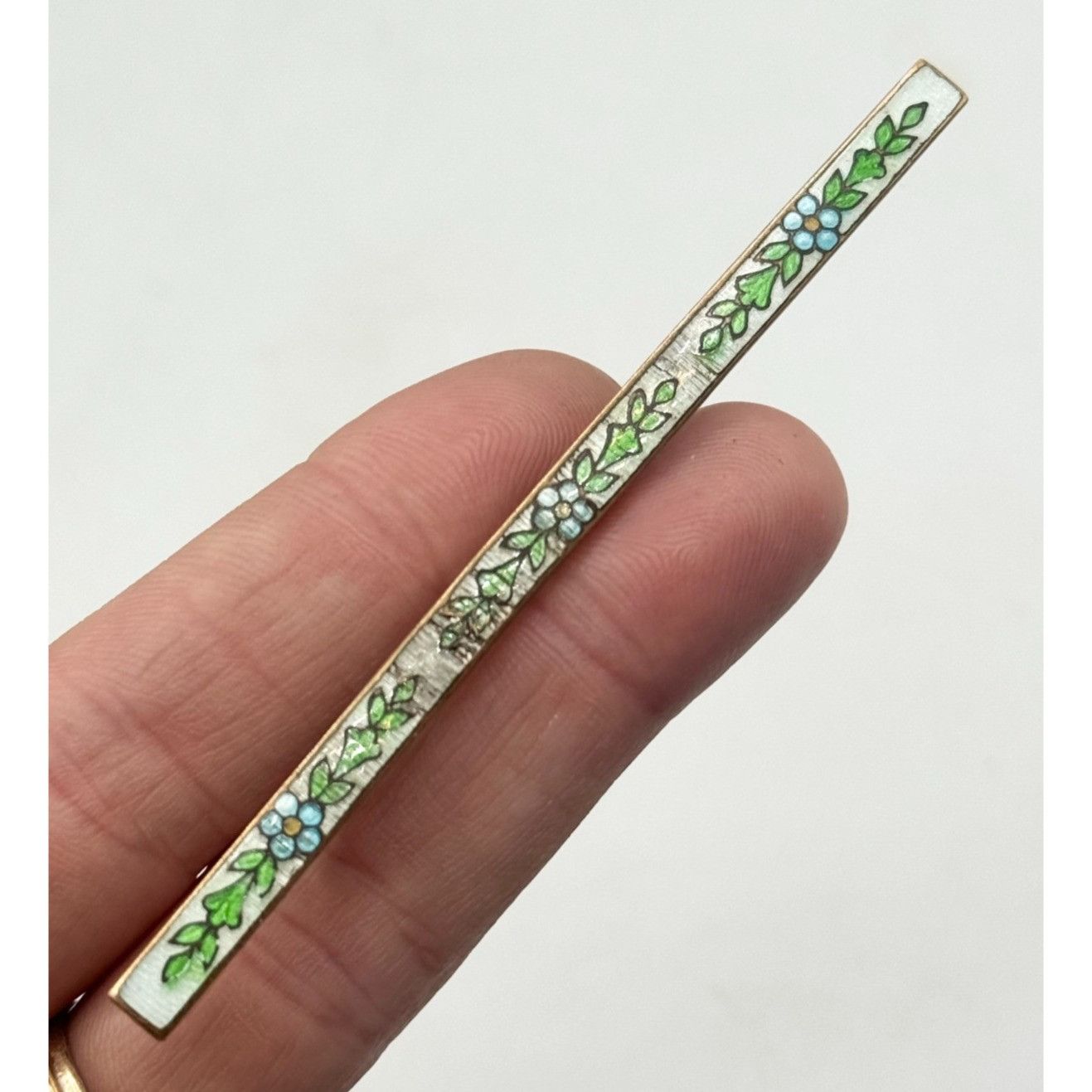 Vintage Antique long floral guilloche enamel bar pin Size ONE SIZE - 1 Thumbnail