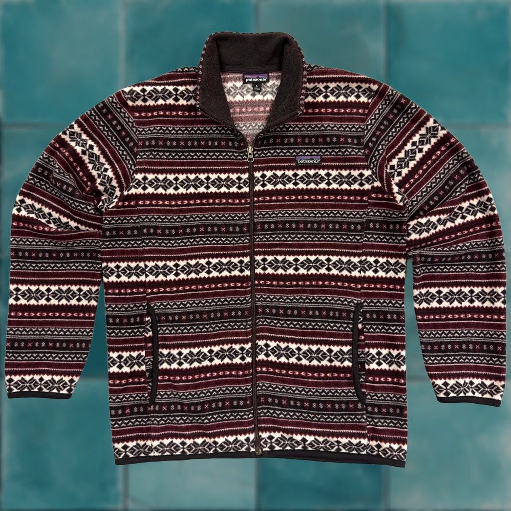 Patagonia Y2K Patagonia Fleece Full Zip Jacket Burgundy Geometric Fair Isle Mens Large Size US L / EU 52-54 / 3 - 1 Thumbnail