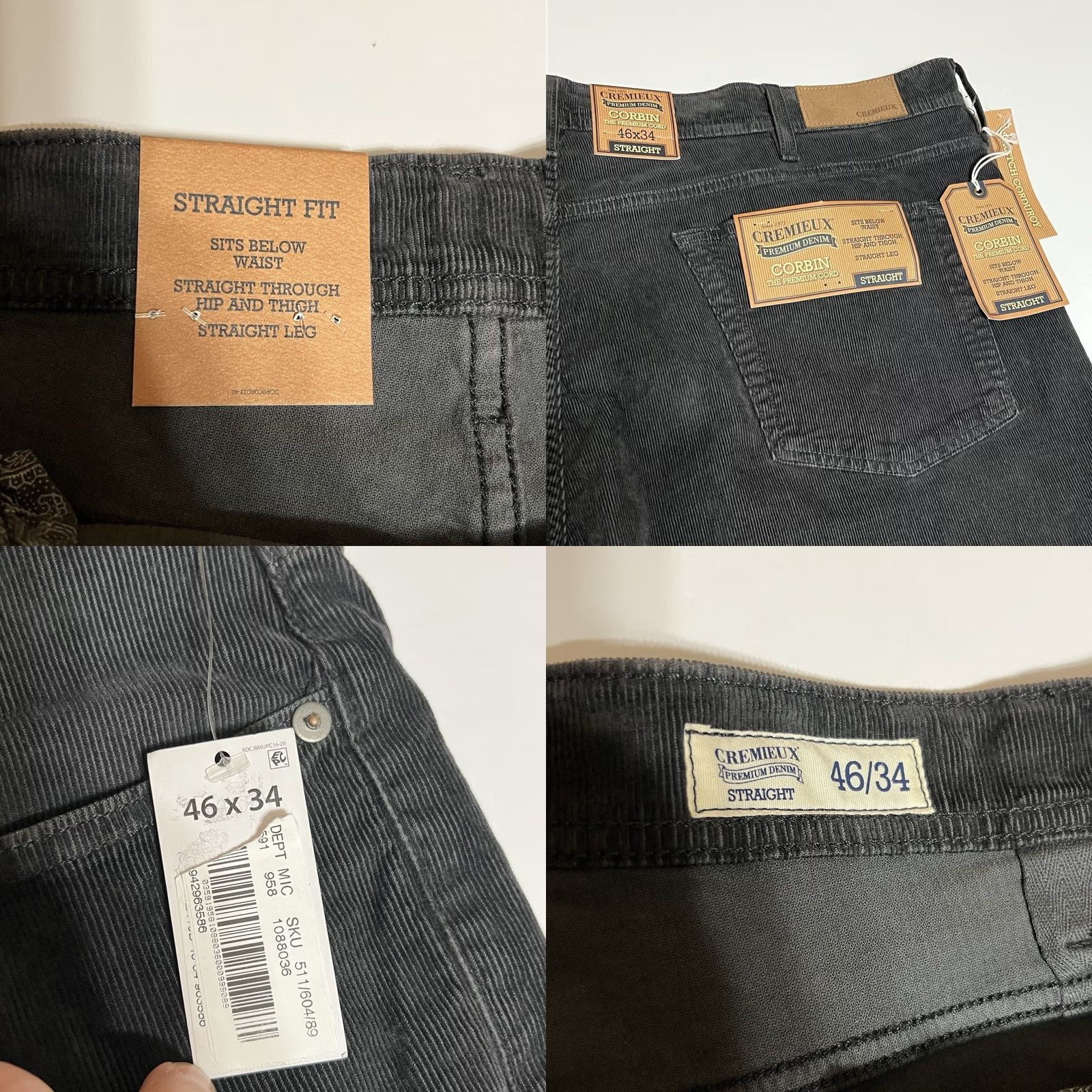 Cremieux Cremieux Mens Straight Fit Corduroy Pants 46x34 Gray NWT Big Tall 5-Pocket Chino Modern Classic Straight Leg Mens Size US 30 / EU 46 - 8 Thumbnail