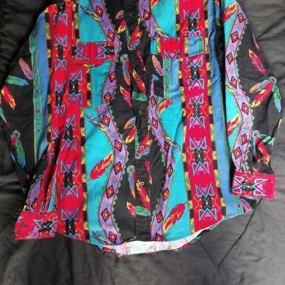 Wrangler Vintage Wrangler Aztec Feathers Brushpopper Western Shirt Size US XL / EU 56 / 4 - 3 Thumbnail