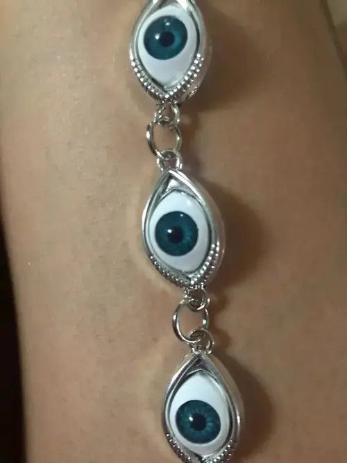 Jewelry Eye Ball Chain Silver Necklace Punk Art Trippy Evil Size ONE SIZE - 3 Thumbnail