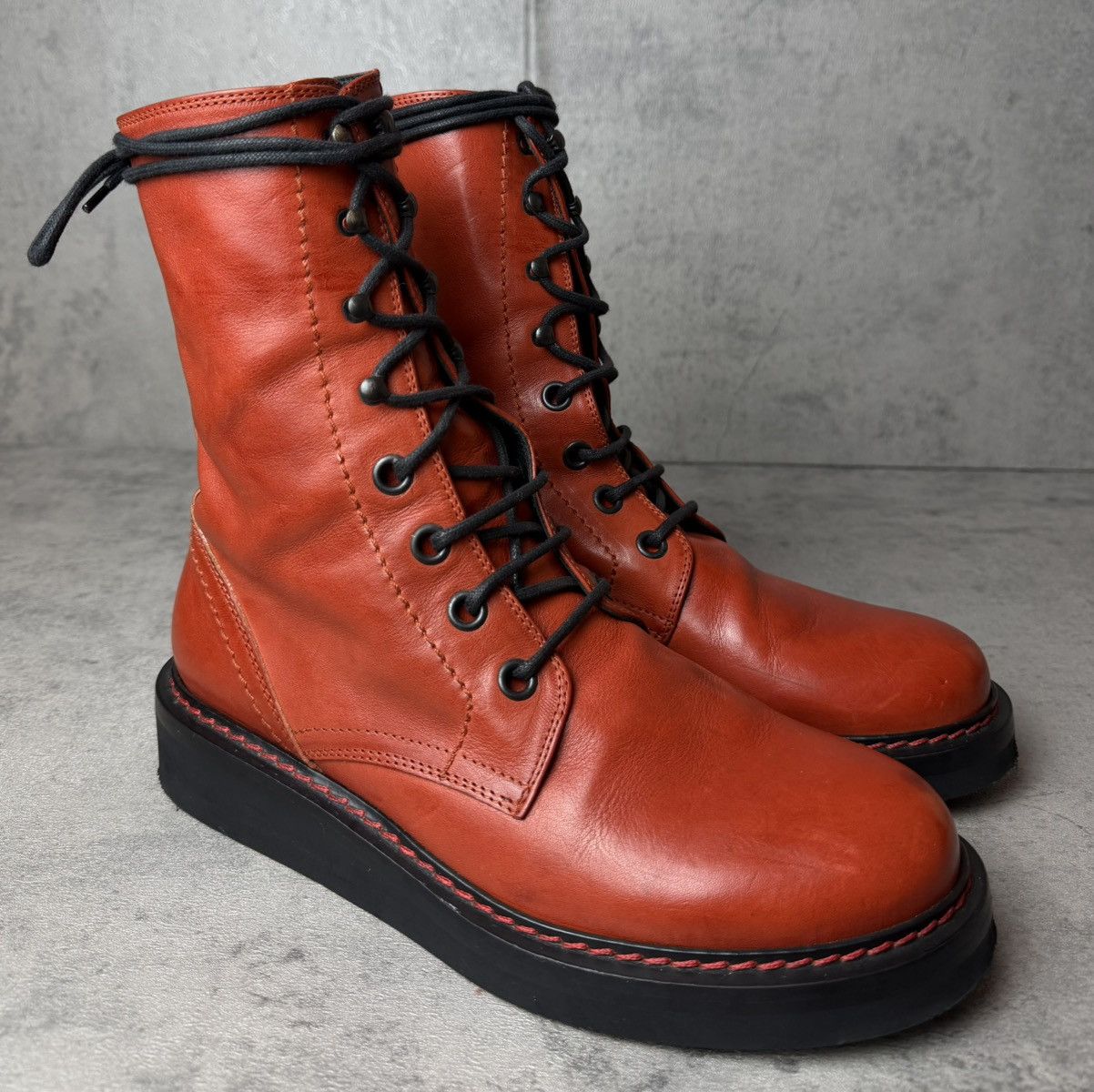 Ann Demeulemeester ANN DEMEULEMEESTER - OXBLOOD COMBAT BOOTS Size US 8 / IT 38 - 1 Thumbnail