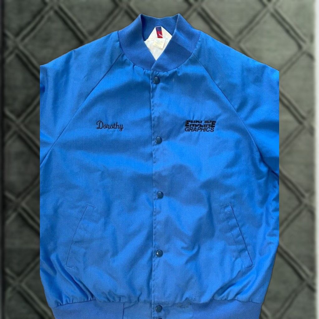 Vintage Vtg 80s West Ark USA Blue Uniform Button Up Bomber Work Jacket EndLine Graphics Size US M / EU 48-50 / 2 - 1 Thumbnail