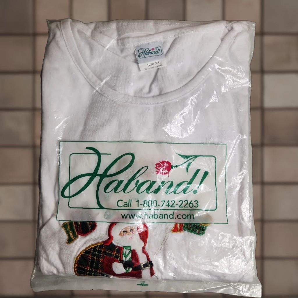 Haband VINTAGE Haband Womens |XX/2X| White Santa Embroidered Tee (NIP) Long Sleeve Shirt Christmas Holiday Knit Embroidered Mens Womens Girls Boys Size XXL / US 16-18 / IT 52-54 - 1 Thumbnail