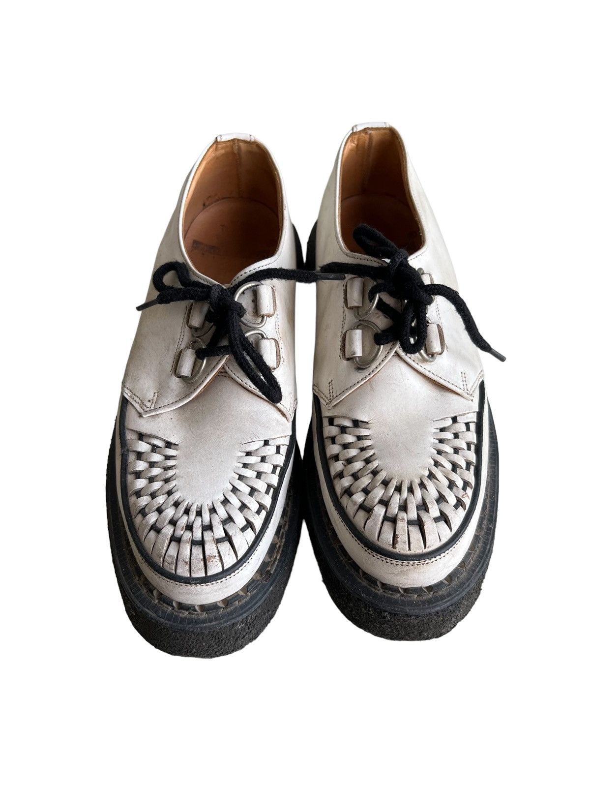 image of Dr Martens x Genuine Leather 1990S George Cox Skipton Creeper Boots Joe Strummer in White (Size 8)