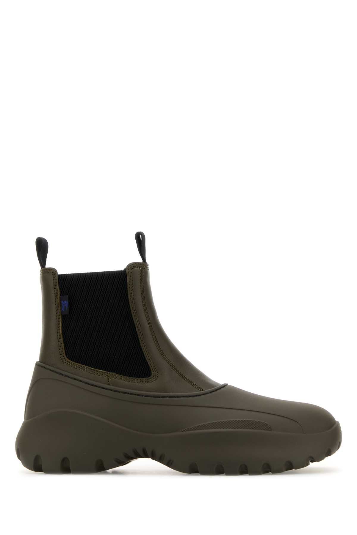 Burberry Olive Green Leather And Rubber Chelsea Scoot Ankle Boots Size US 11 / EU 44 - 1 Thumbnail
