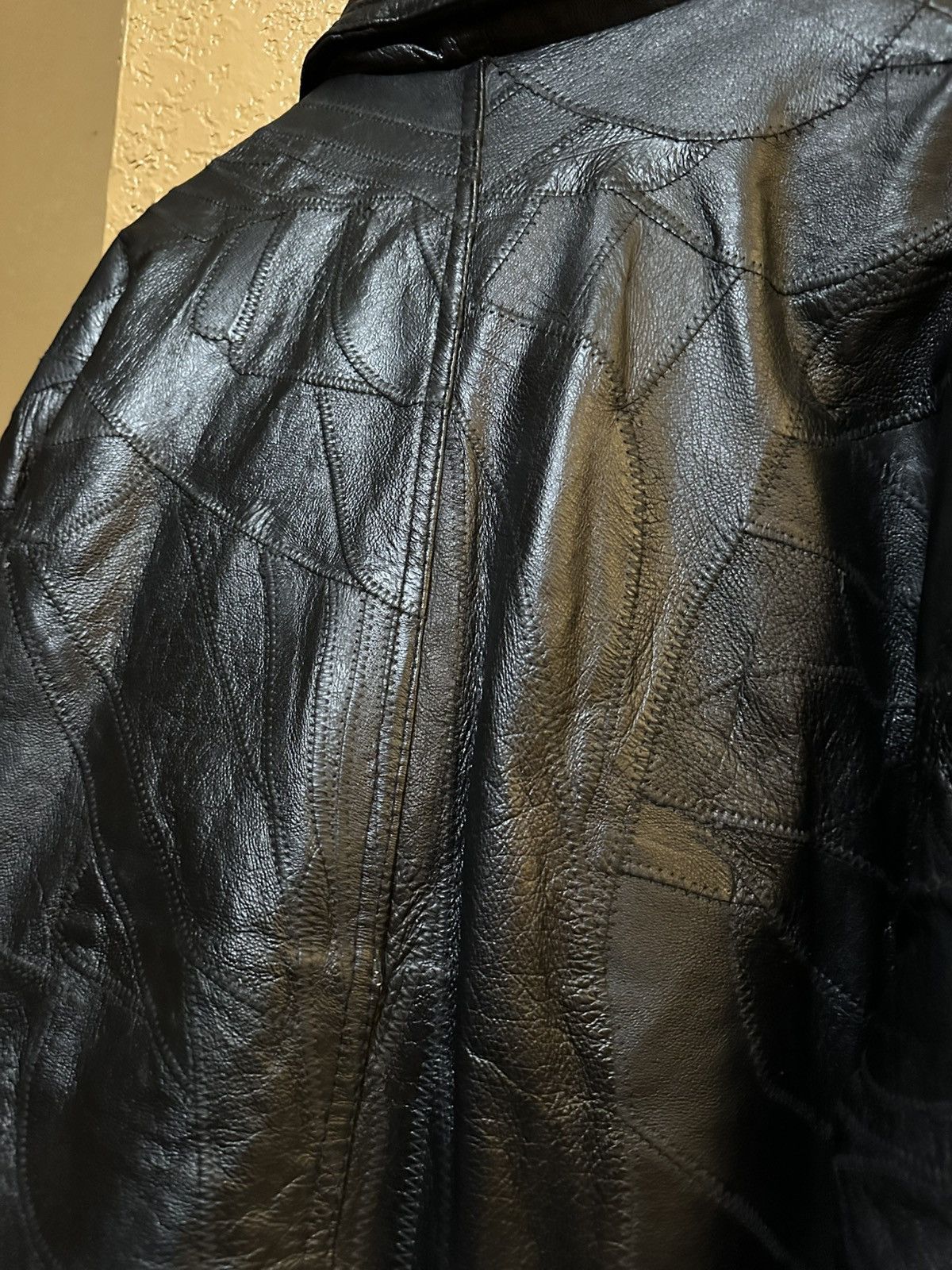 Vintage 🪡 Vintage Black Leather Patchwork Bomber Jacket Size US XL / EU 56 / 4 - 10 Thumbnail