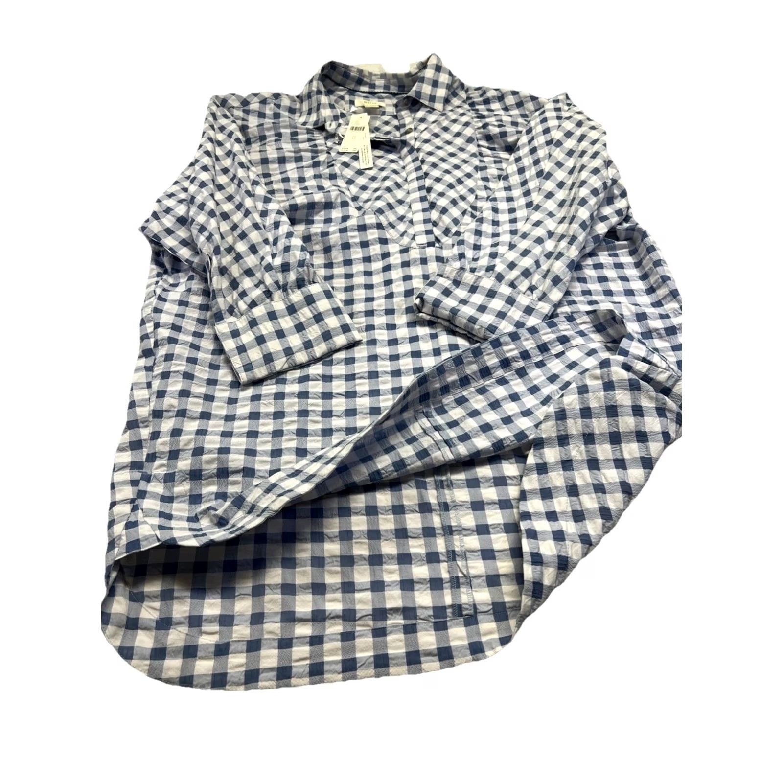 Anthropologie Maeve by Anthropologie Shirt Dress Women's XL Gingham NWT White/Blue Collared Button Tunic Size XL / US 12-14 / IT 48-50 - 7 Thumbnail