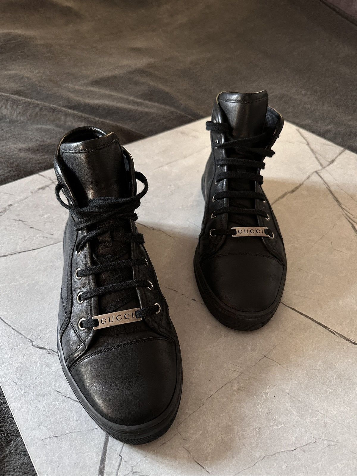 Gucci Gucci Men’s Black Leather Sneakers 423299 - Size 38 EU Rare Size US 6 / EU 39 - 2 Thumbnail