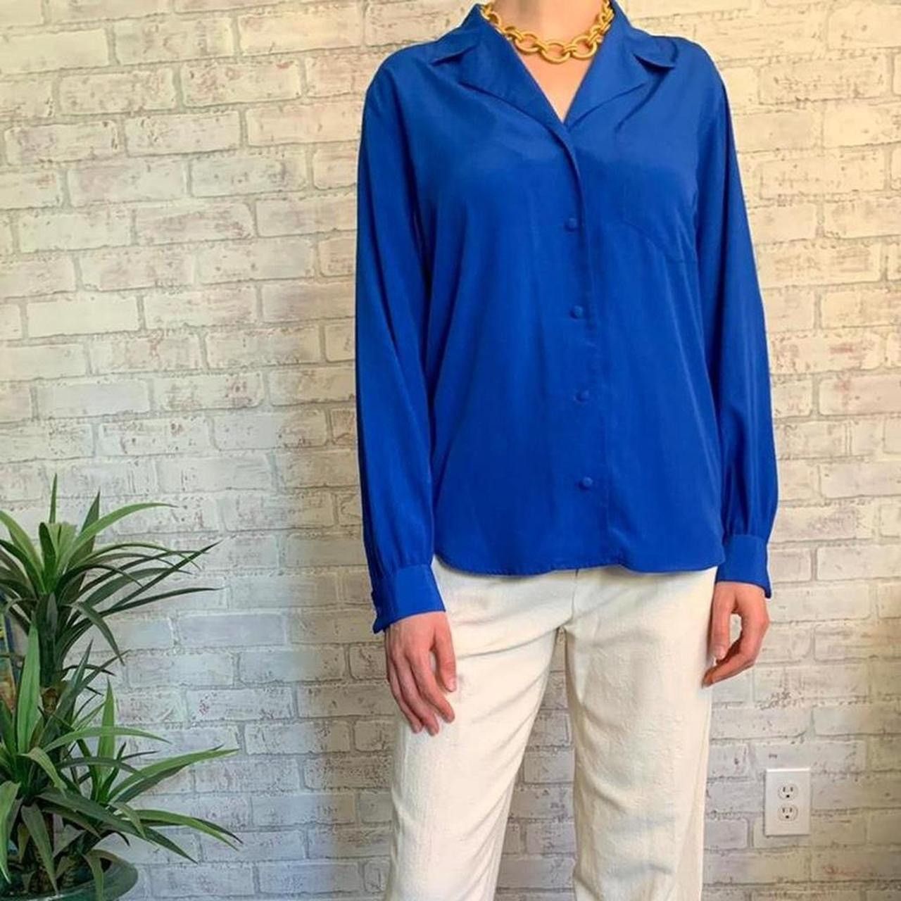 Other Vintage Cobalt Blue Button Down Shirt Blouse 90s Collared Size S / US 4 / IT 40 - 3 Thumbnail
