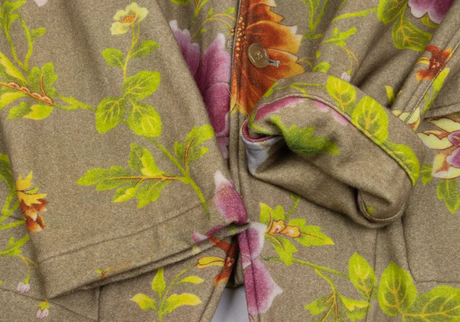 Jean Paul Gaultier Wool Floral Print Reversible Jacket in Khaki Multi Size US M / EU 48-50 / 2 - 7 Thumbnail