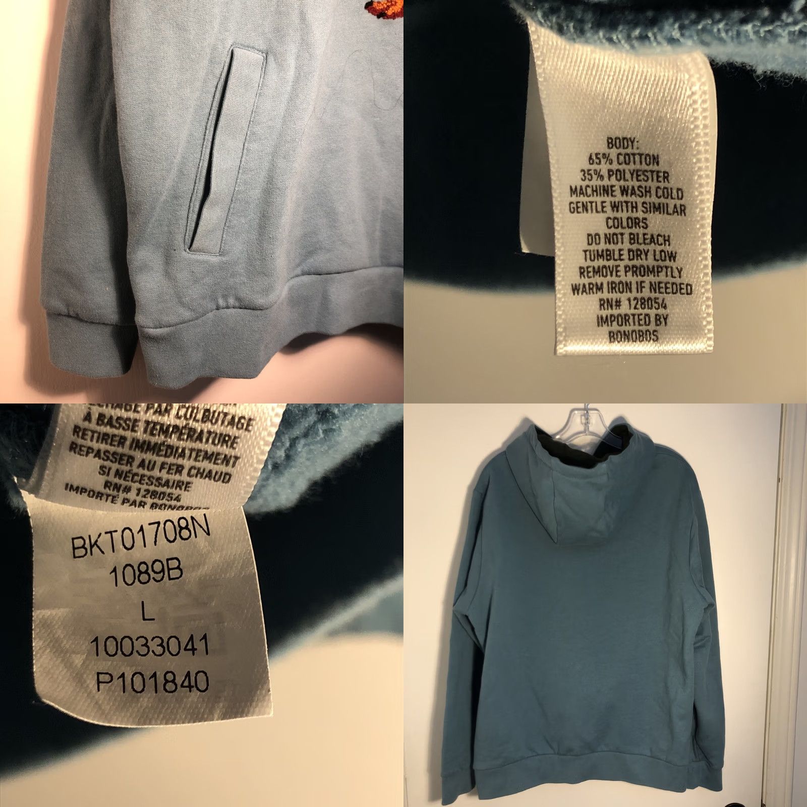 Bonobos Bonobos Mens Blue Fleece Classic Pullover Hoodie L Large Puffin Bird Embroidered Graphic Print Pullover Crew Neck Size US L / EU 52-54 / 3 - 8 Thumbnail