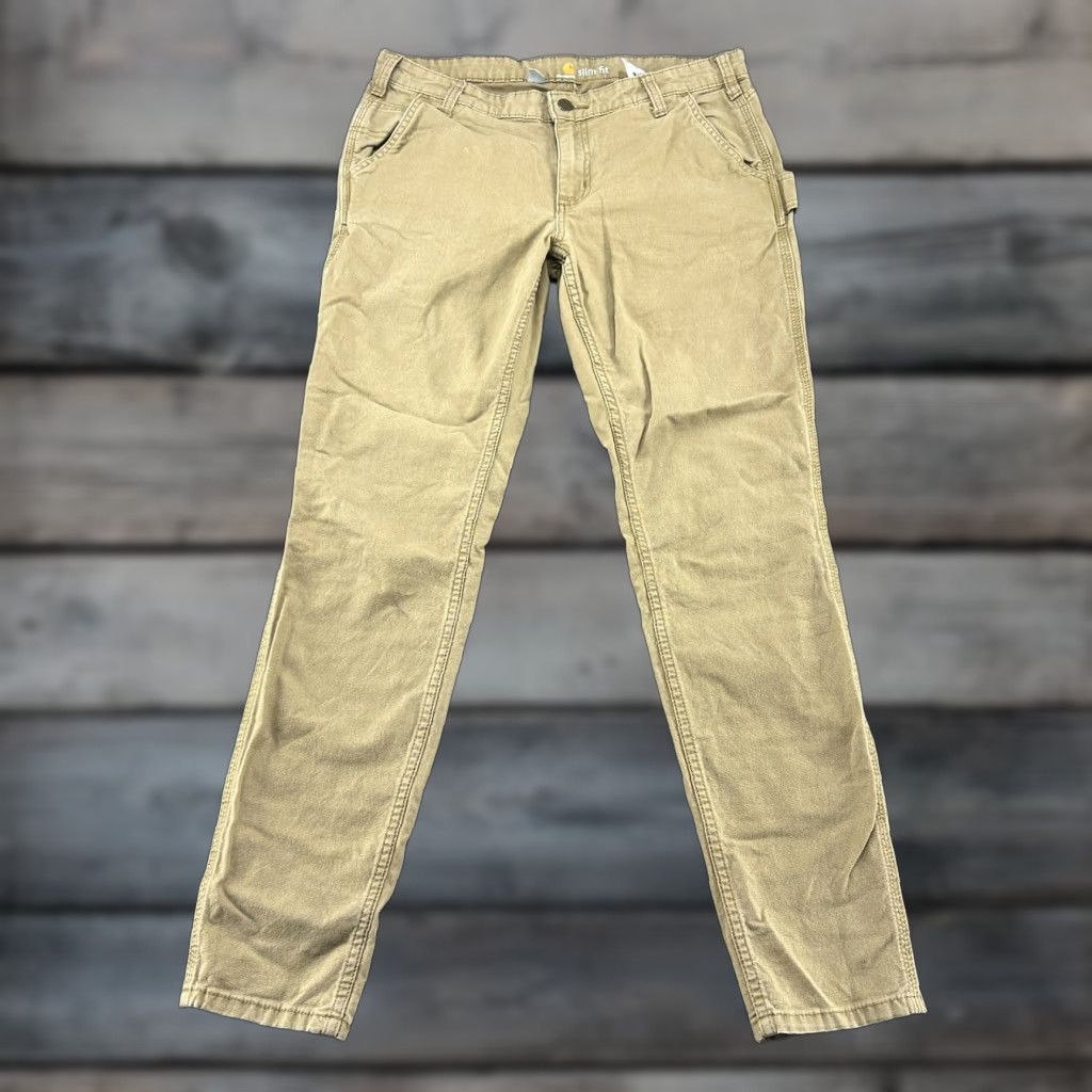 Carhartt Carhartt Pants Womens 12 Tall Brown Tan Slim Fit Straight Leg Cotton Rugged Flex Size 34" / US 12 / IT 48 - 1 Thumbnail