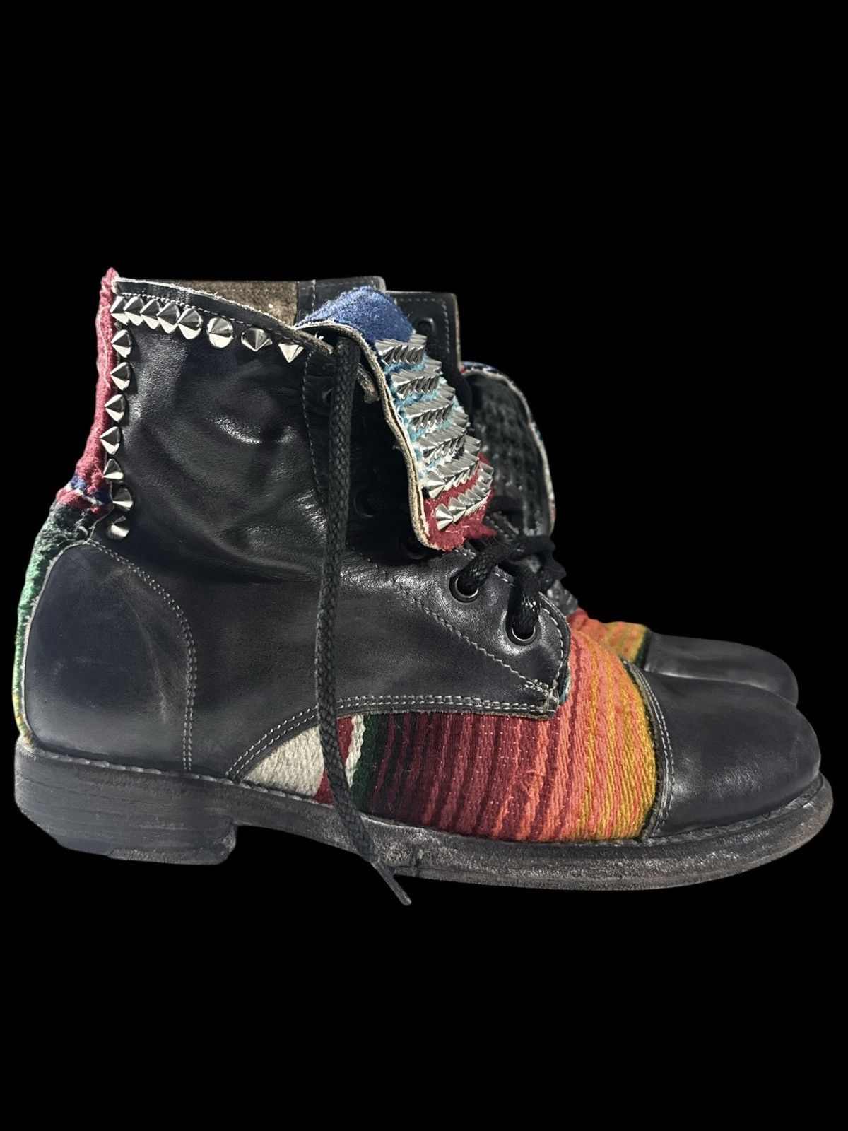 Bed Stu Bed Stu Handmade Studded Leather Textile Ankle Boots Size US 7 / EU 40 - 3 Thumbnail