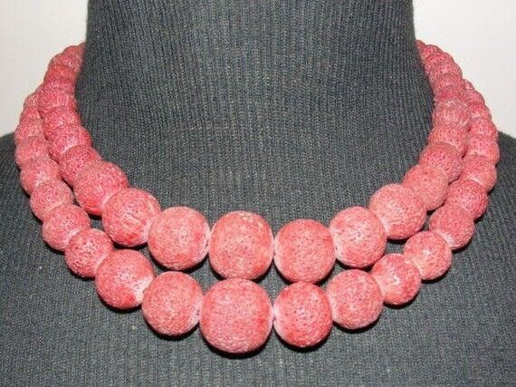 Designer Silver Filigree Double Strand of Red Sponge Coral Necklace Size ONE SIZE - 1 Thumbnail