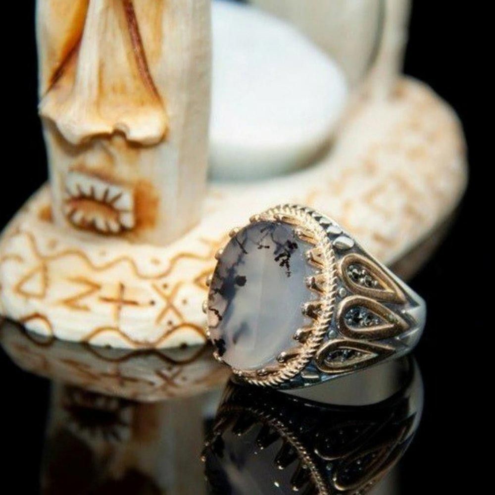 Designer Men's Handmade Retro Ink Moonstone Turkish Ring - Size 8 Size ONE SIZE - 8 Thumbnail