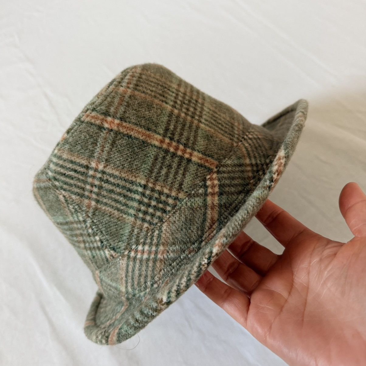 Other Vintage Style Wool Plaid Hat Green Tan Check Brim Cap S/M Size ONE SIZE - 4 Thumbnail