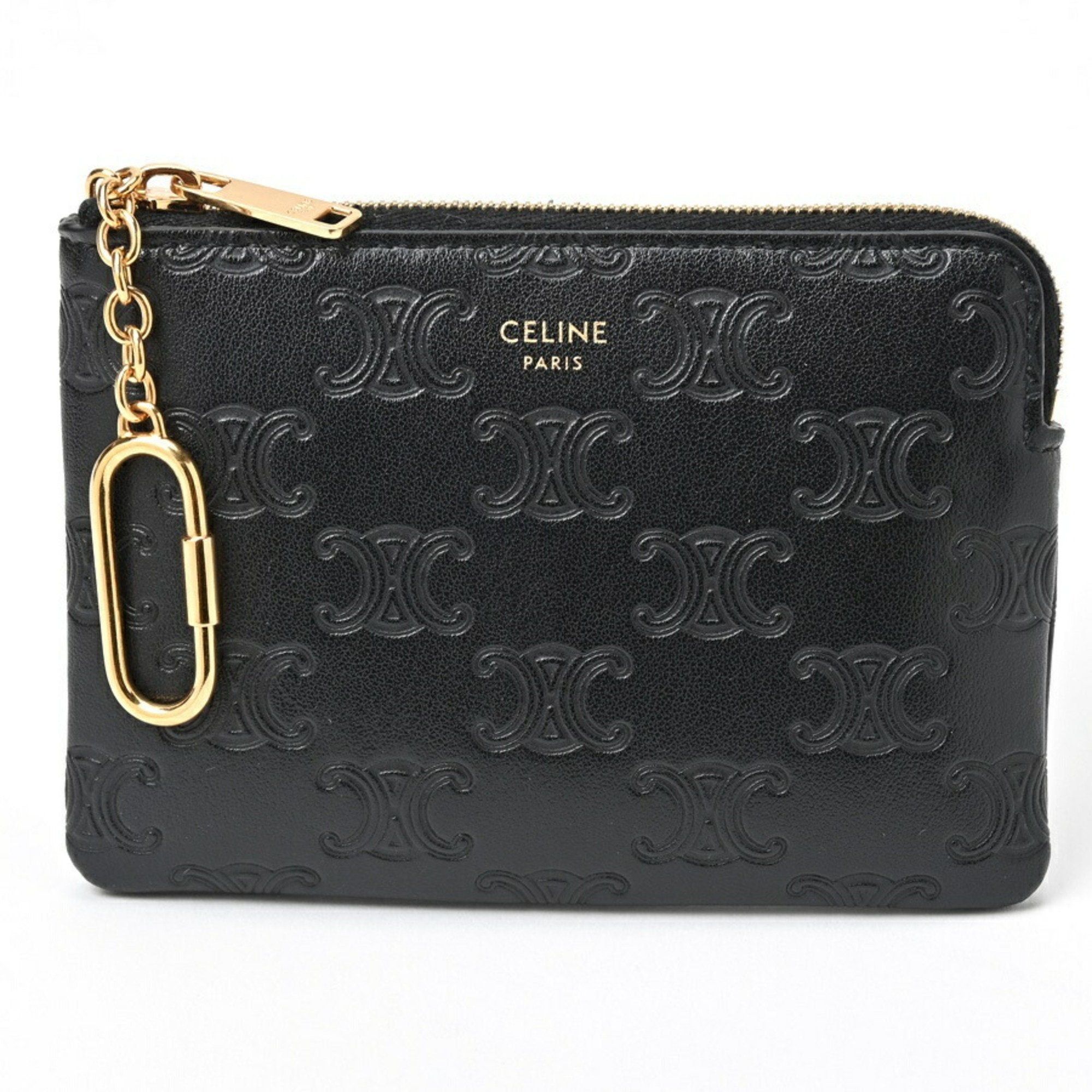 image of Celine Triomphe Coin & Card Pouch Case 10C663Bfu.38No Black E-155585, Women's