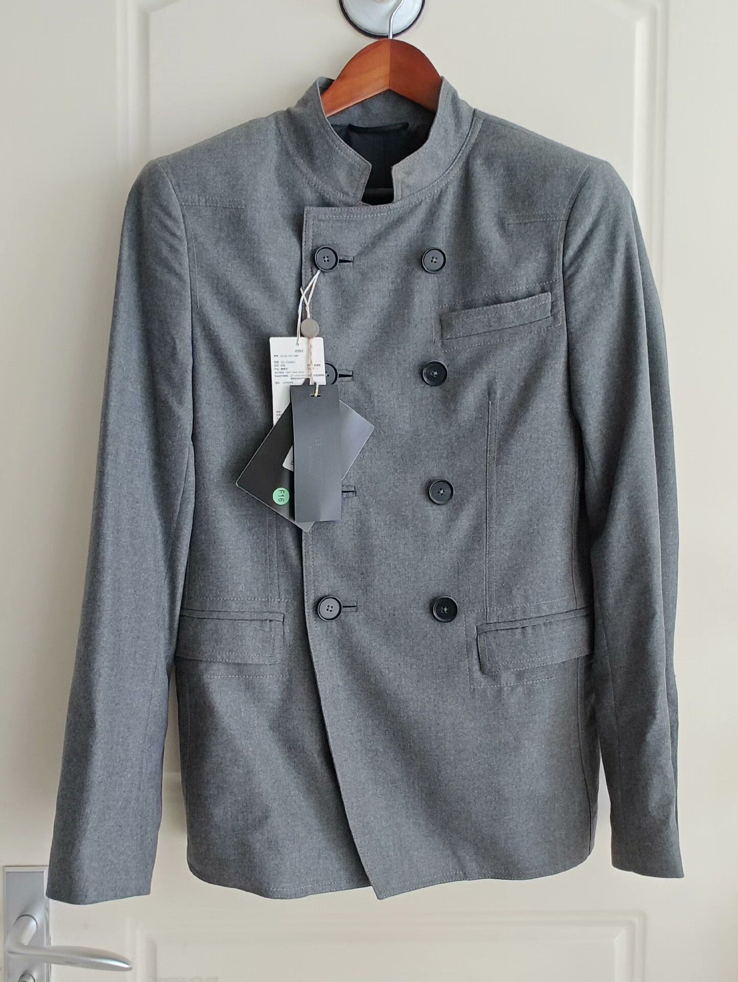 Les Hommes Virgin Wool Stand Collar Blazer
