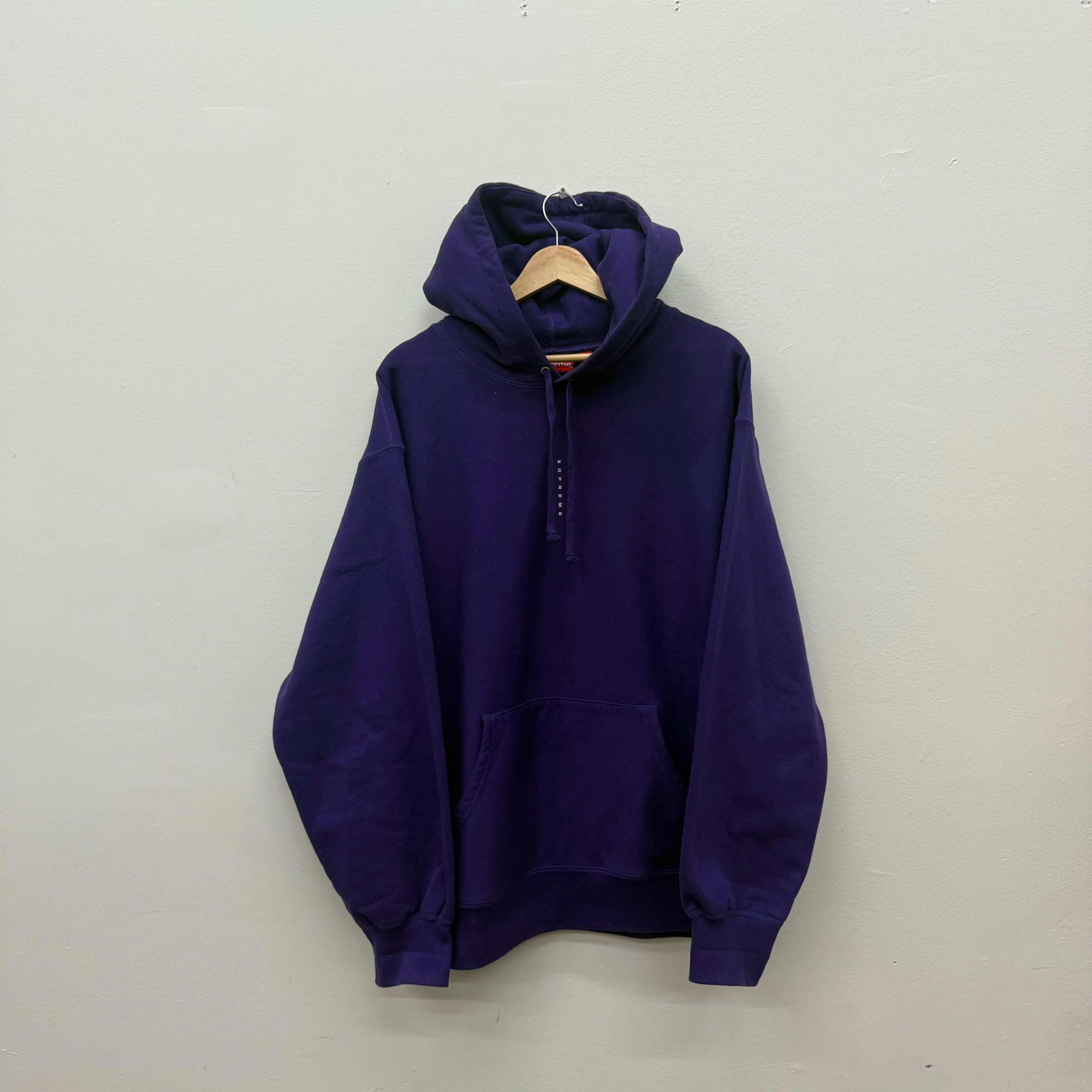 Supreme Purple Vertical Text Hoodie - Size XL