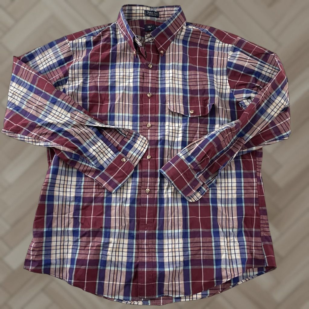 Gant GANT Shirt Button-Up Long Sleeve Plaid Mens XL Maroon Blue Button Front Size US XL / EU 56 / 4 - 1 Thumbnail