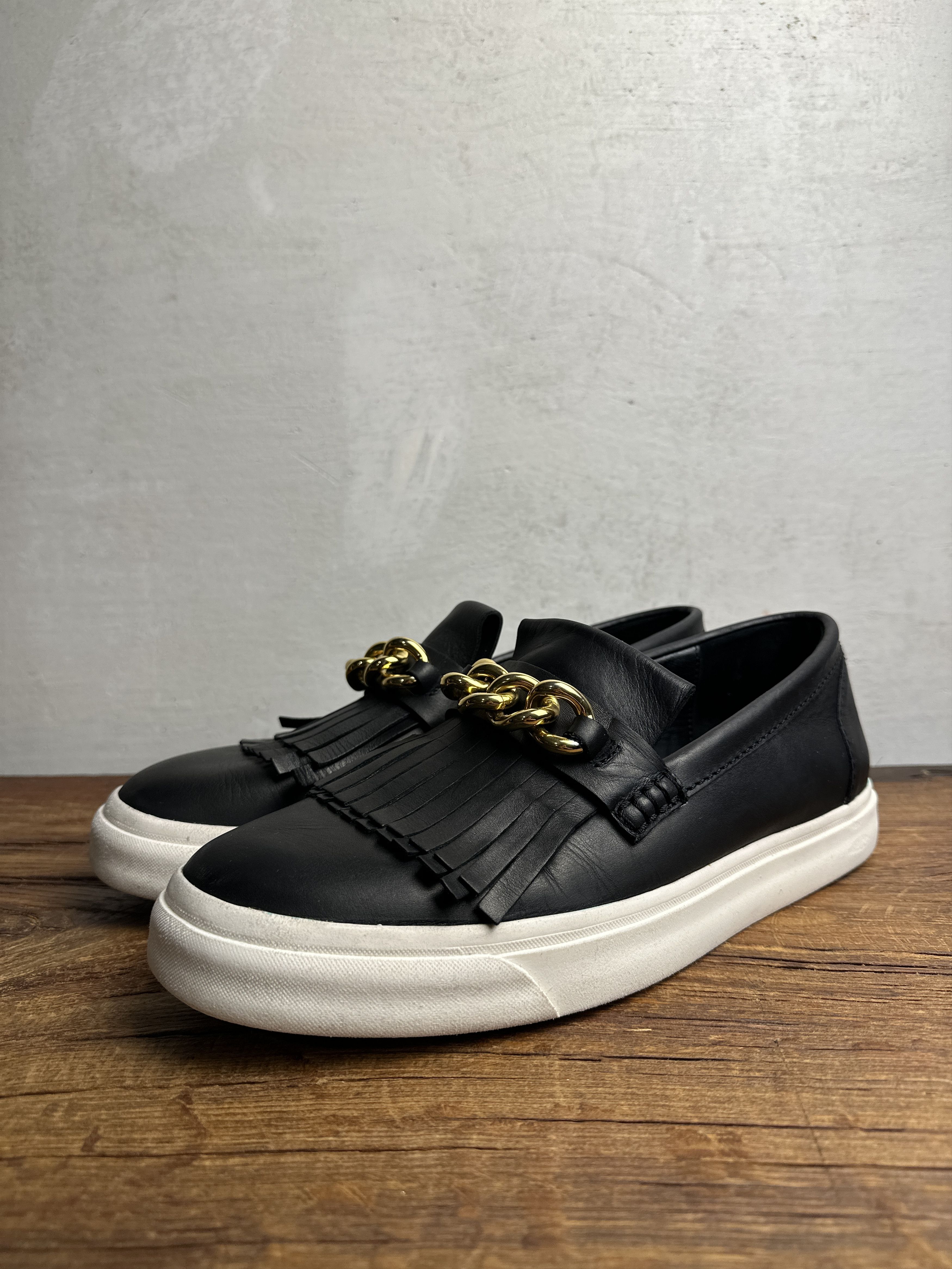 Giuseppe Zanotti Giuseppe Zanotti Black Fringed Leather Slip On Sneakers Size US 12 / EU 45 - 2 Thumbnail