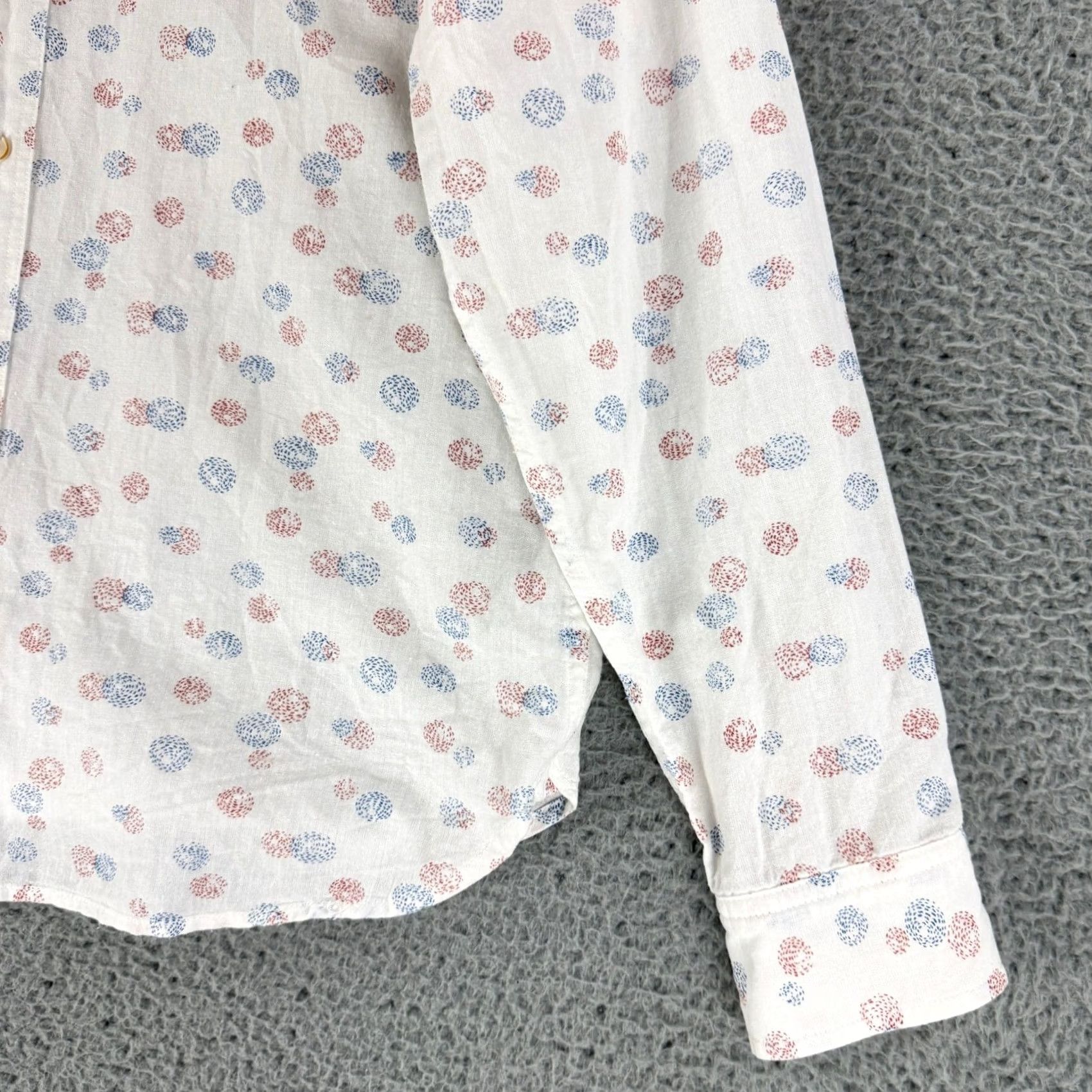 Vintage Koto Button-Down Shirt Mens White Geometric Print Linen Cotton Button Up Long Sleeve Casual Travel Summer Spring Fall Winter 42 in Chest M Size US M / EU 48-50 / 2 - 3 Thumbnail