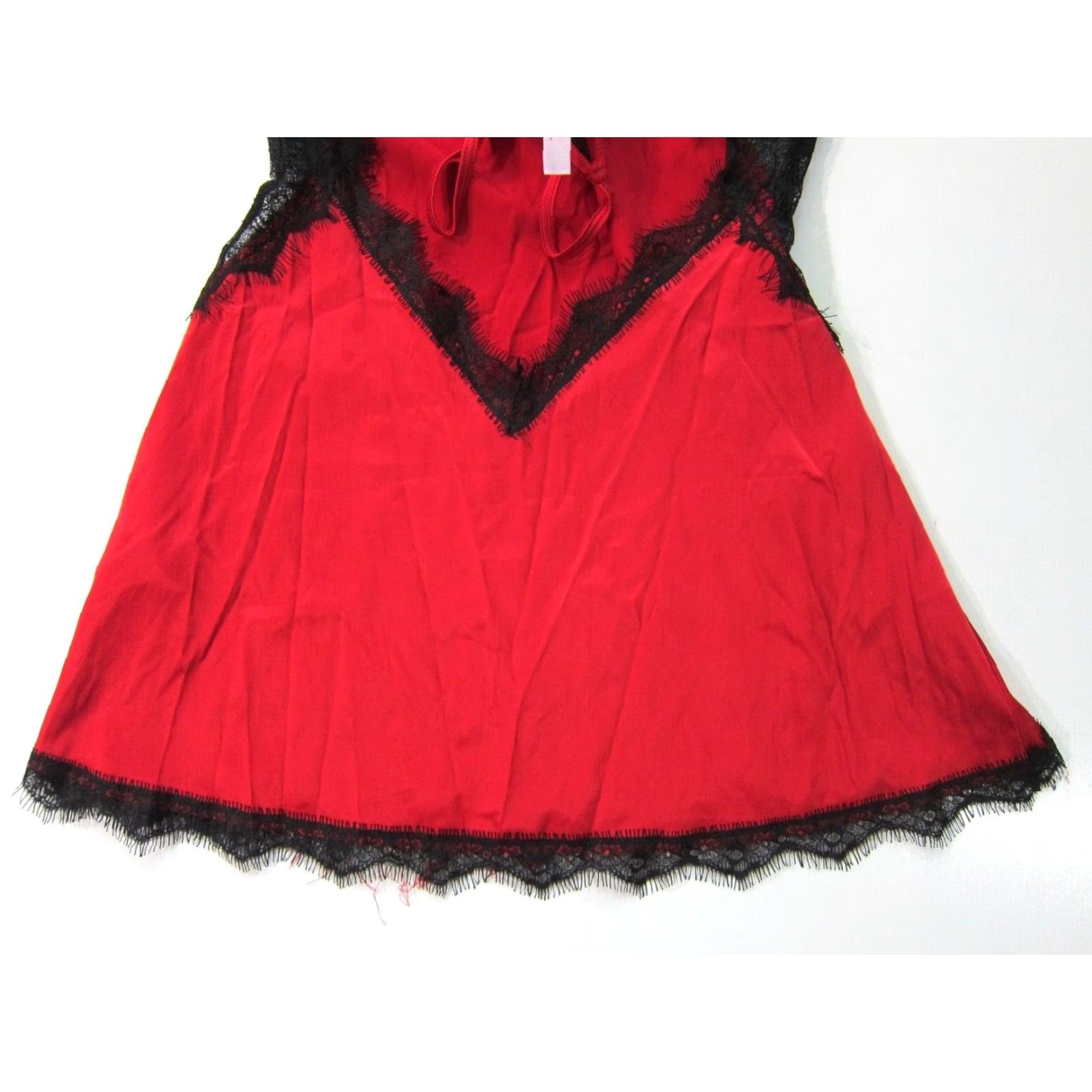 Vintage NWT Castle Megastore Red Satin Black Lace Eyelash Lingerie Sexy Cami Nighty S Size ONE SIZE - 6 Thumbnail