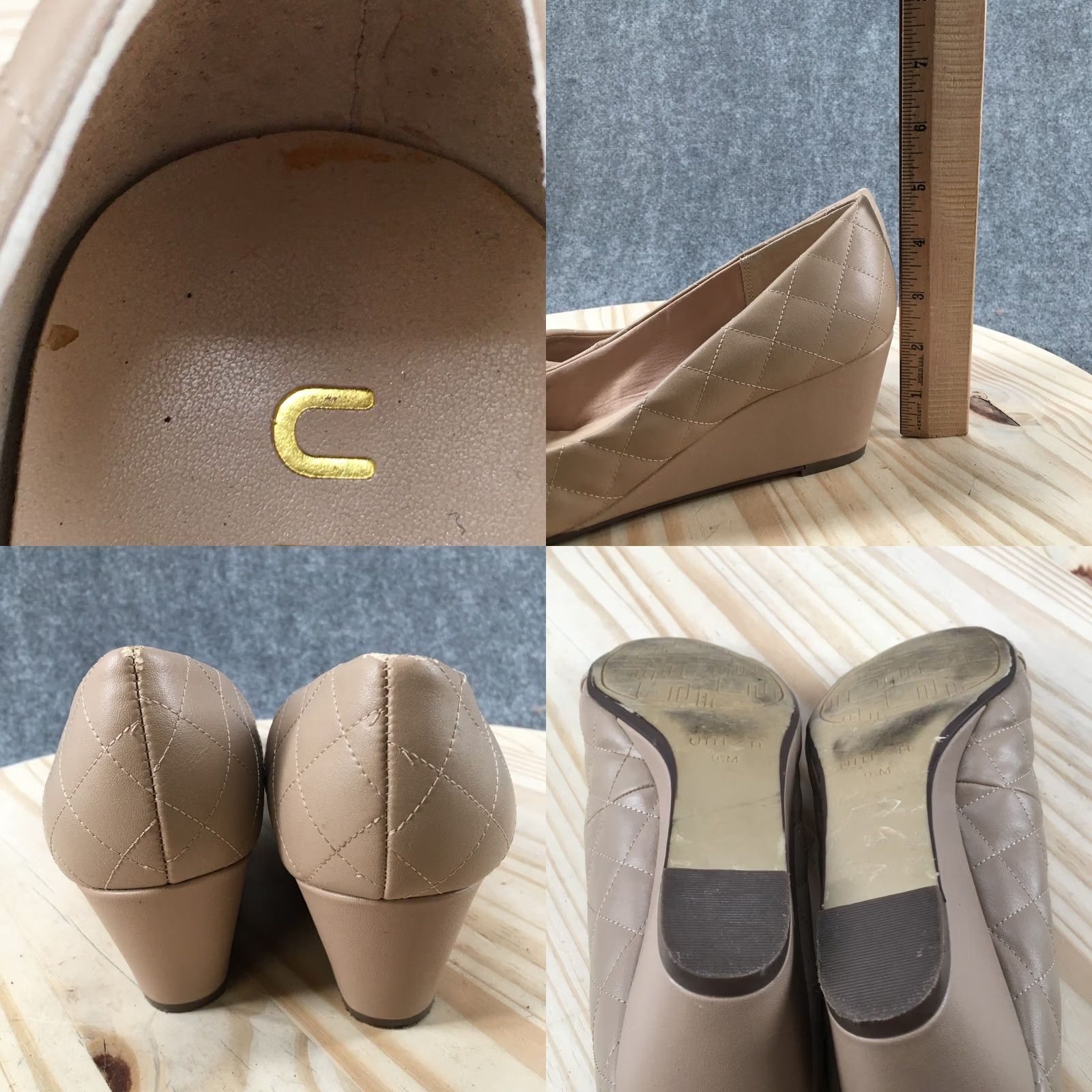 Vintage Unisa Shoes Womens 9.5 M Pump Wedge Heels Slip On Beige Faux Leather Cap Toe Womens Shoes Size ONE SIZE - 8 Thumbnail