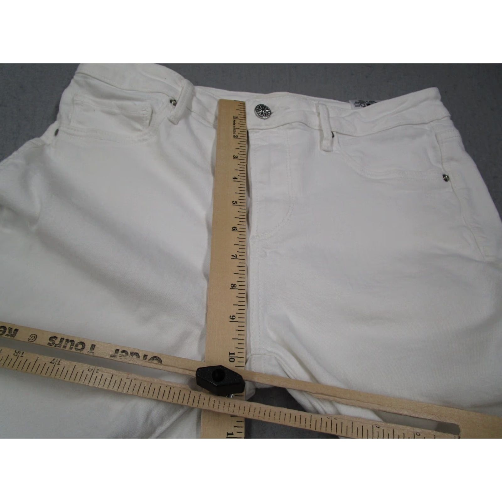 Vintage Driftwood Jeans Woman White Colette Cropped Denim 29x26 Mid Rise Embroidered Cuff 5-Pocket Cotton Blend Modern Bohemian City Hipster Retro Womens Size 29" - 5 Thumbnail