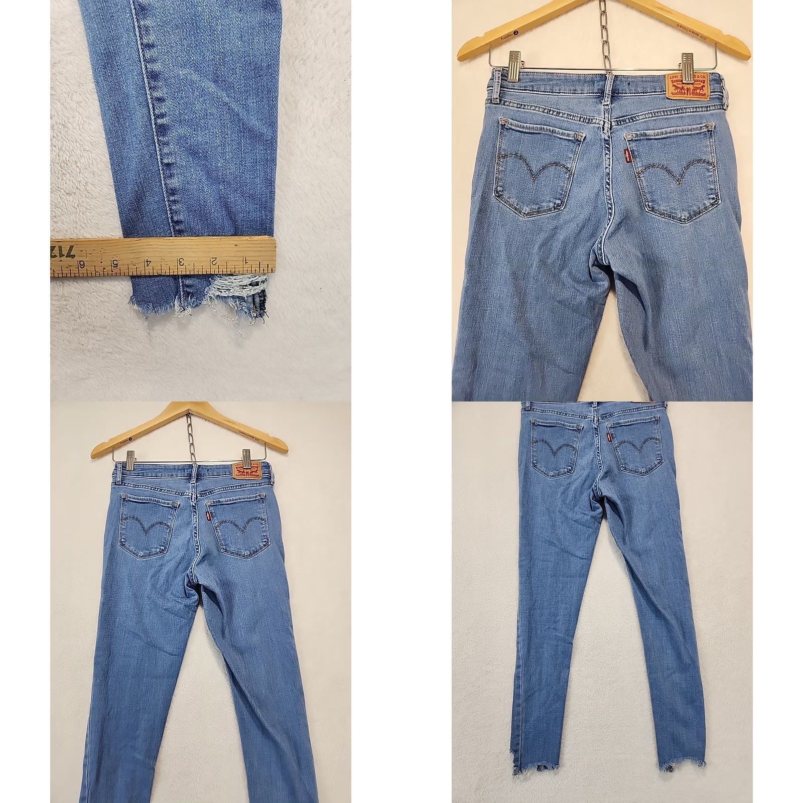 Levi's Levi's 711 Skinny Stretch Distressed Raw Hem Cuff Jeans Women's Sz 26 Light Wash Leather? Size 26" / US 2 / IT 38 - 8 Thumbnail