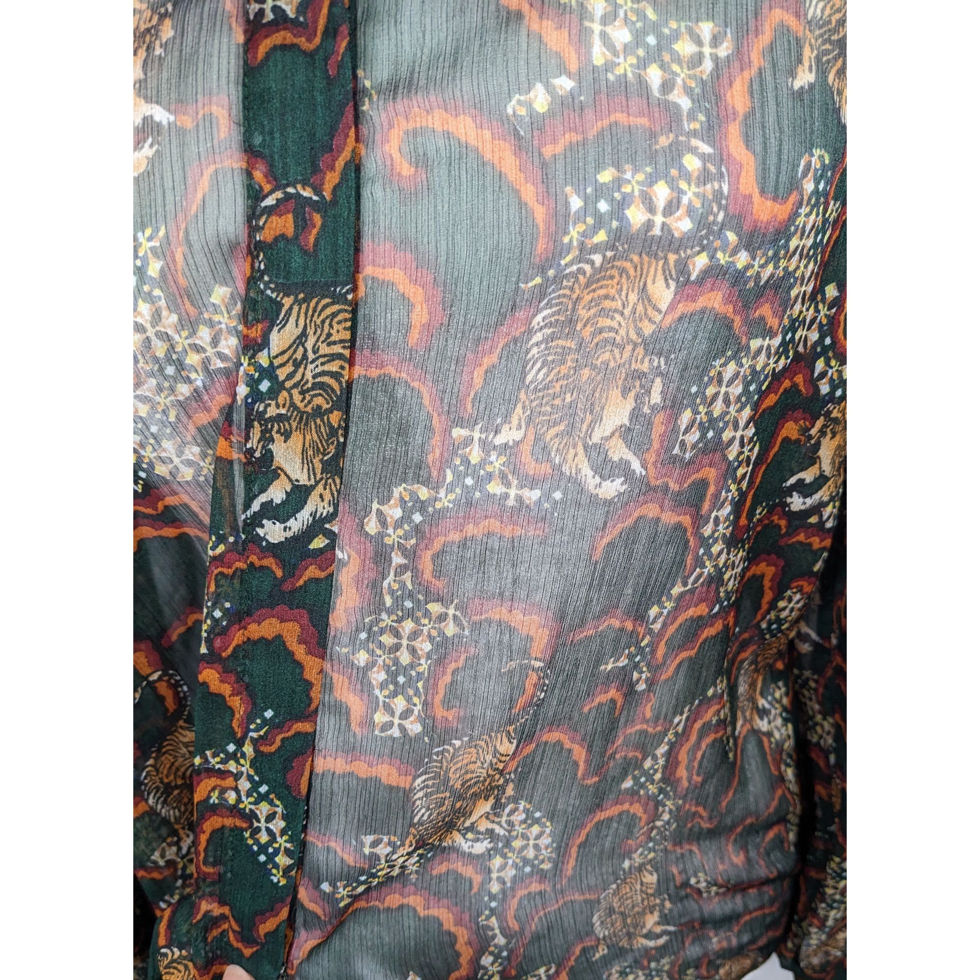 Anthropologie Anthropologie TP Sheer Green Tiger Button Up Blouse Size S / US 4 / IT 40 - 7 Thumbnail
